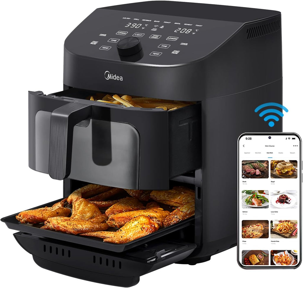 Dual Basket Air Fryer Oven 11 Quart 8 in 1 Functions Clear Window Smart Sync Finish wourant