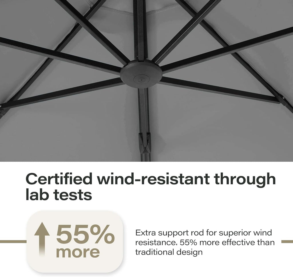 LAUSAINT HOME Outdoor Patio Umbrella with Base included, 11 FT Deluxe Curvy Cantilever Umbrella Heavy Duty Offset Hanging Umbrella with 360° Rotation for Market, Pool, Garden, Backyard, Deck (Beige) wourant