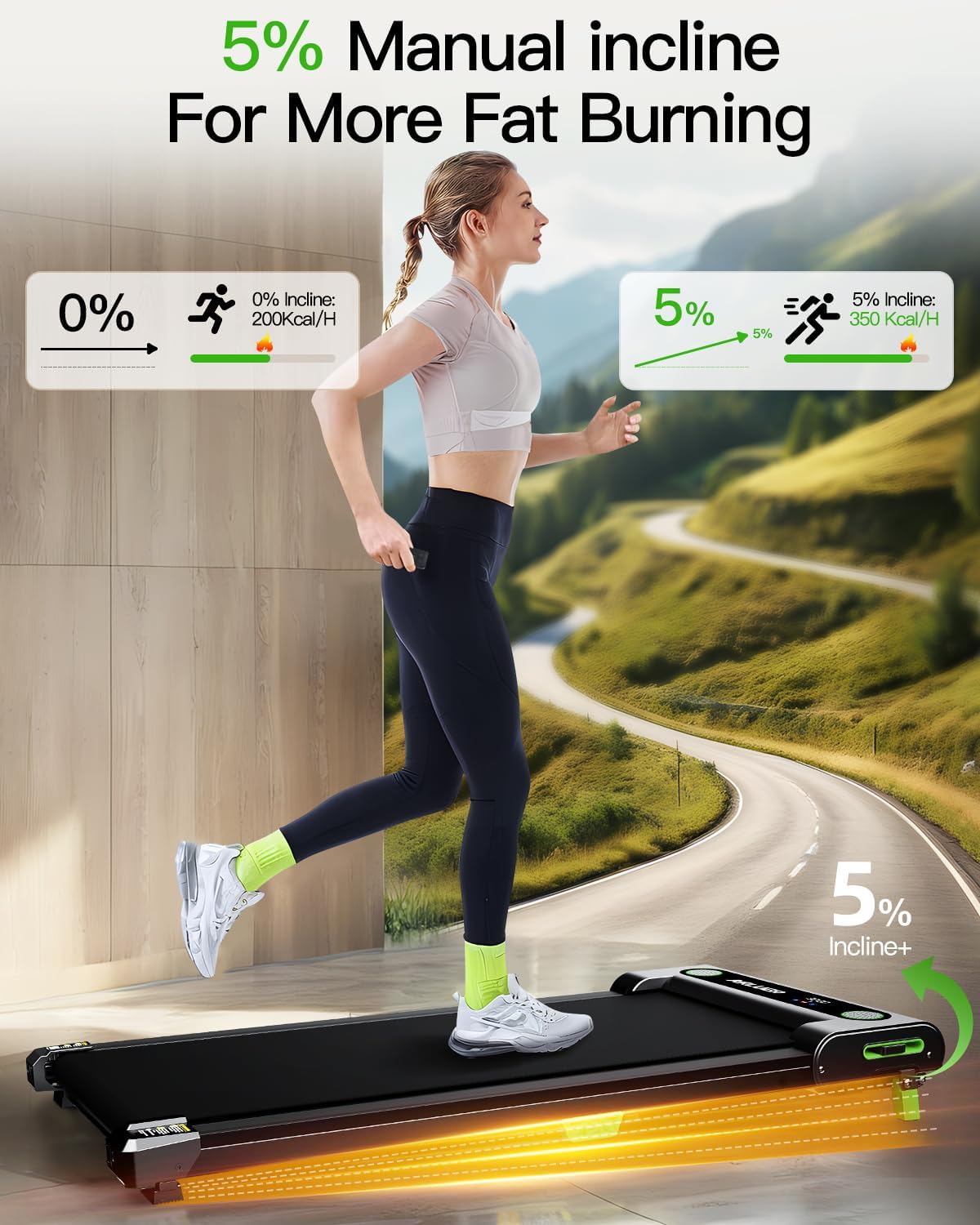 Akluer Inclined Home Treadmill 2.5 HP Small Under-Desk Treadmill with Remote Control and LED Display wourant