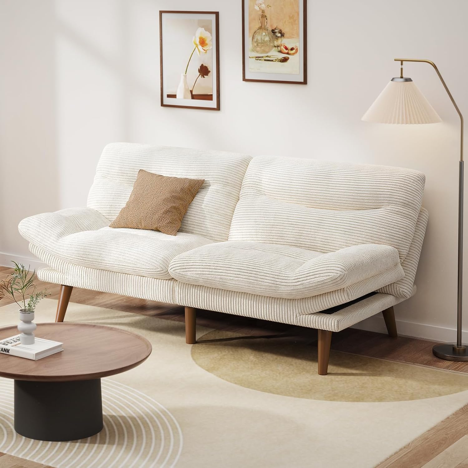 Convertible Futon Sofa Bed, 66 Inch Corduroy Futon Sofa Recliner Sofa Bed for Small Spaces, Playrooms or Offices wourant