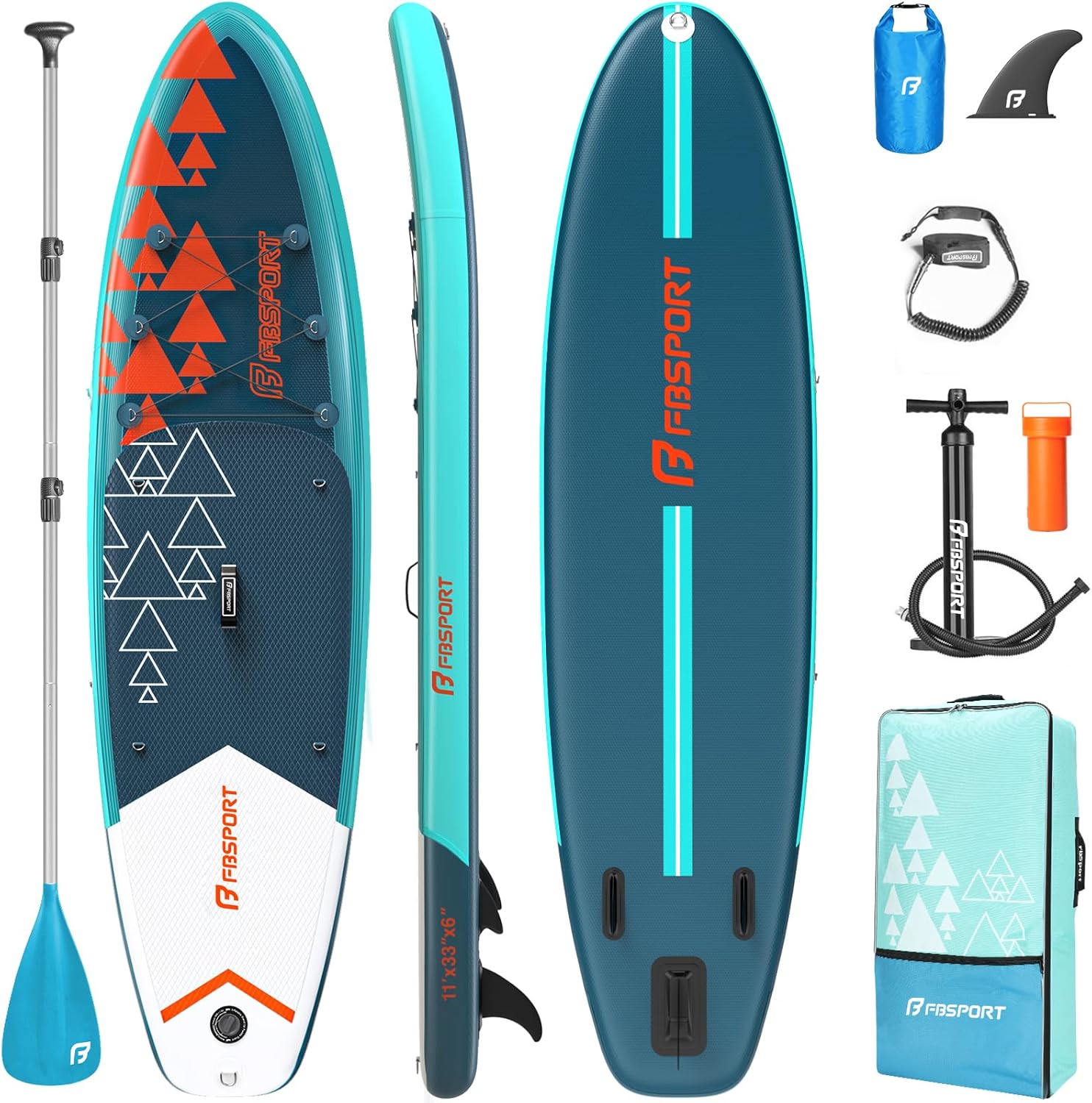 FBSPORT 11' Premium Stand Up Paddle Board, Yoga Board with Durable SUP Accessories & Carry Bag | Wide Stance, Surf Control, Non-Slip Deck, Leash, Paddle and Pump for Youth & Adult wourant