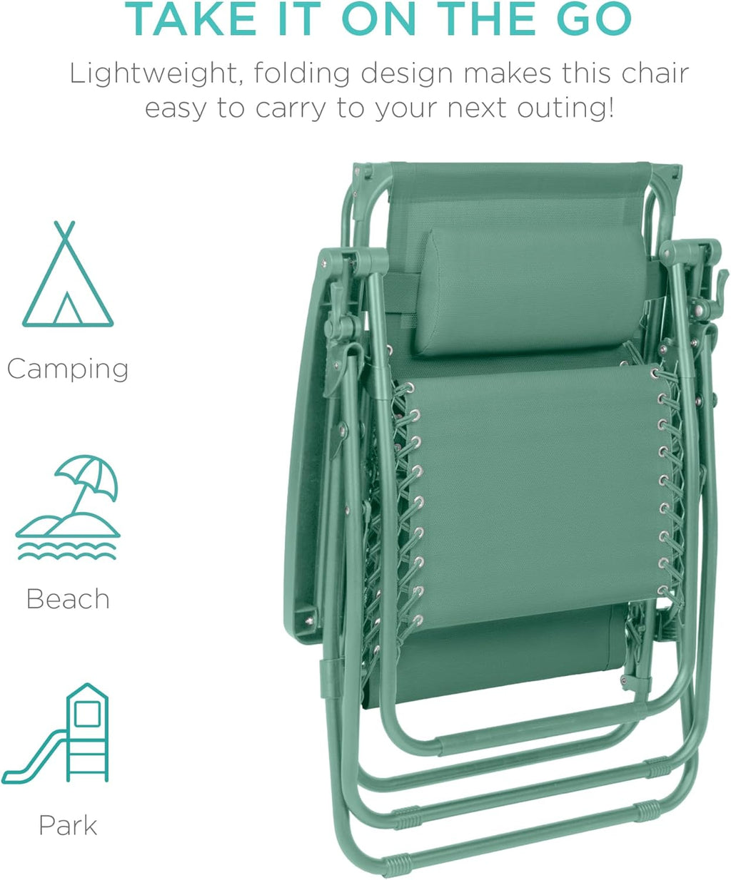 Best Choice Products Folding Zero Gravity Outdoor Recliner Patio Lounge Chair w/Adjustable Canopy Shade, Headrest, Side Accessory Tray, Textilene Mesh - Peacock Blue wourant