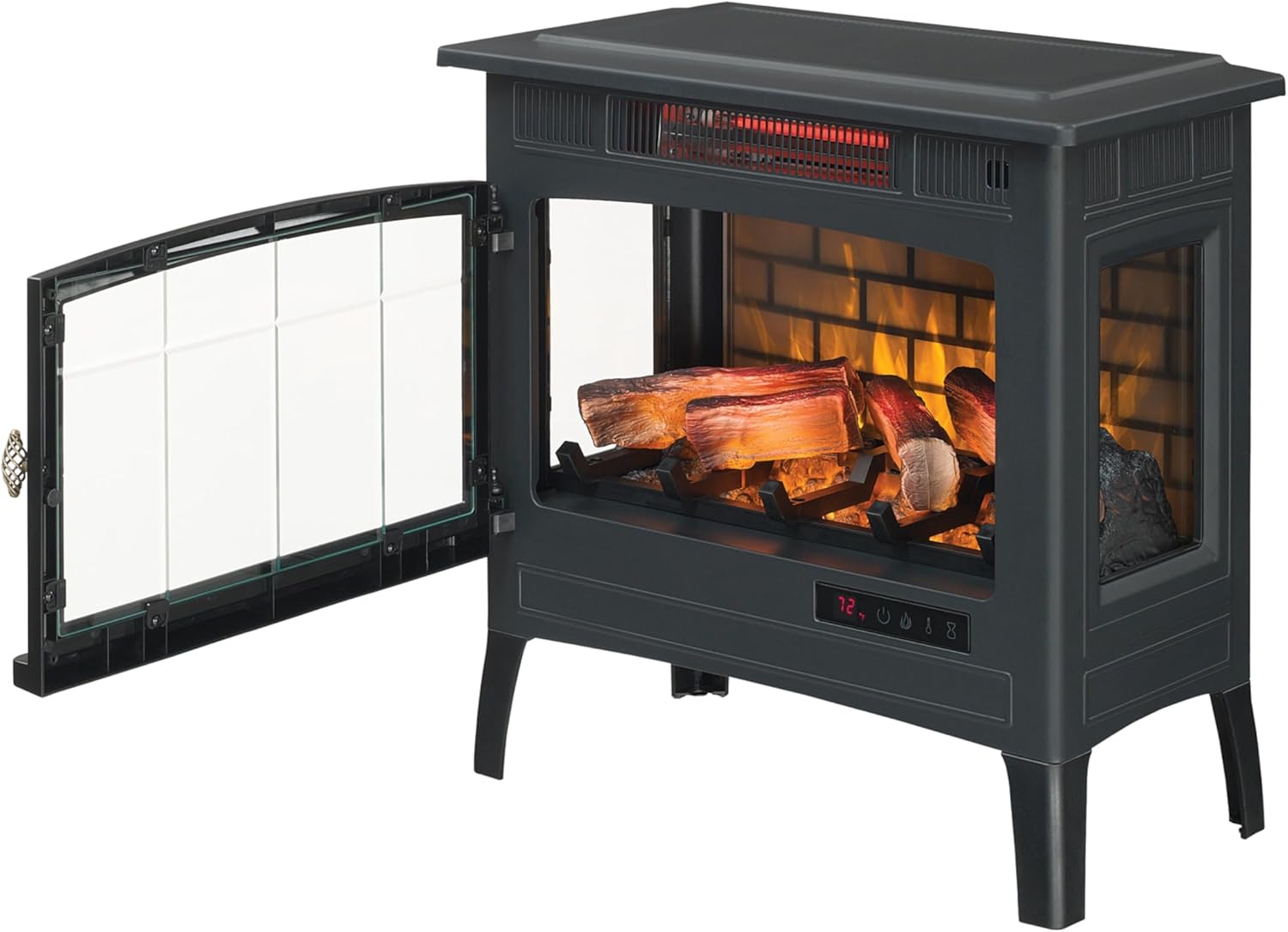 Freestanding Electric Fireplace Stove Heater with 3D Flame Effect for 1,000 Sq. Ft wourant