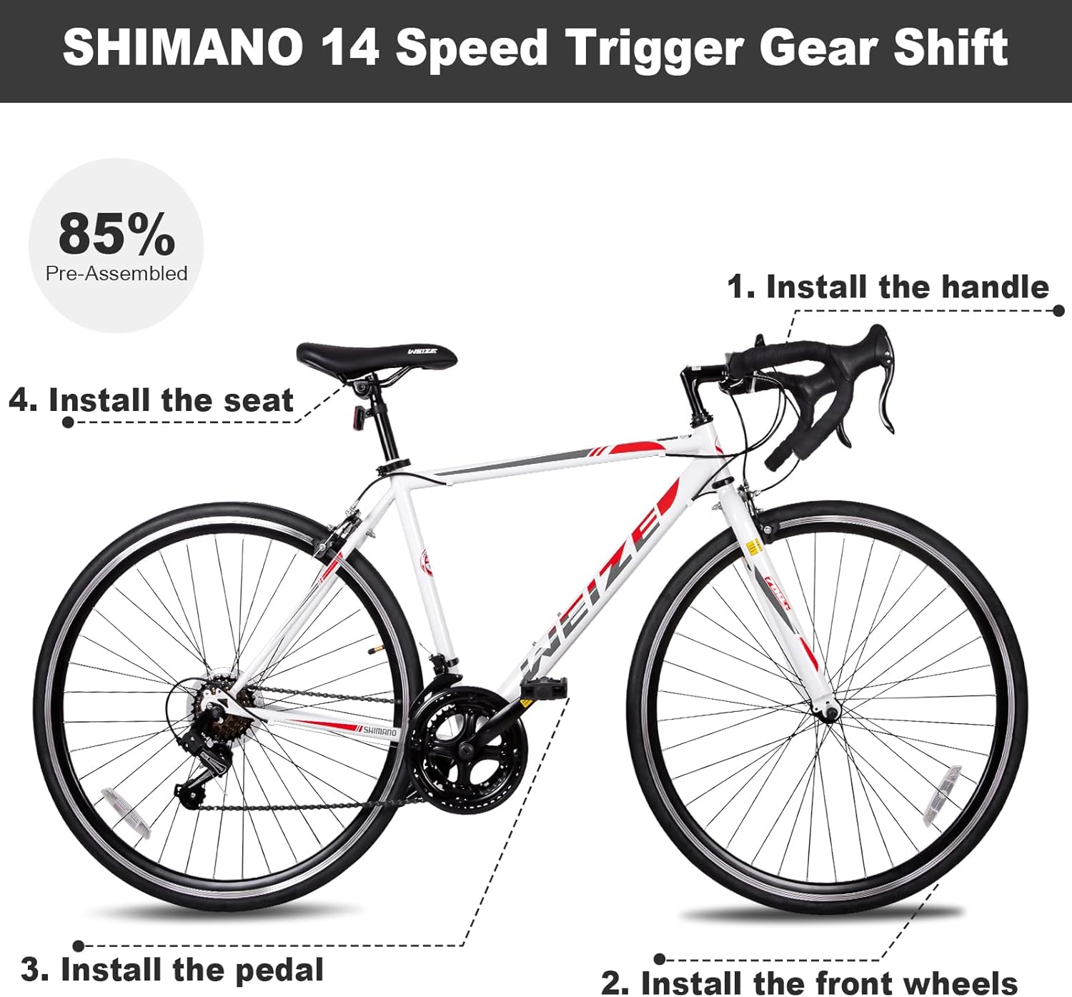 WEIZE Road Bike, 700C Wheel City Commuter Bicycle, Shimano 14 Speed Drop Bar, Racing Adult Bike with Caliper Brakes, High-Carbon Steel Hybrid Bikes wourant
