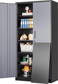 Metal Storage Cabinet with 2 Doors and 6 Shelves, Black Metal Cabinet with Lock, 71 Inch Lockable Garage Storage Cabinet wourant
