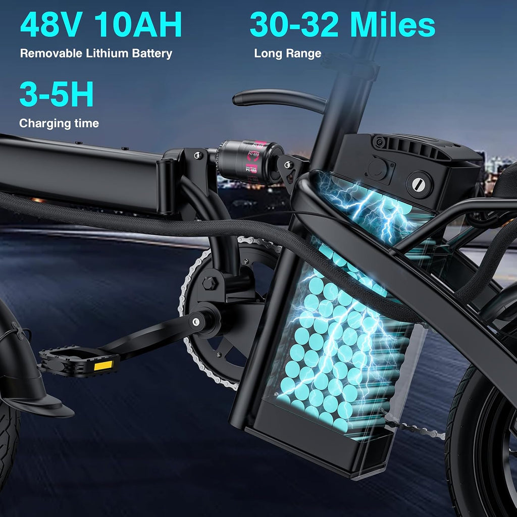 Electric Bike for Adults Teens Folding E-Bike Commuter City Foldable ebike Motor 48V 24MPH wourant
