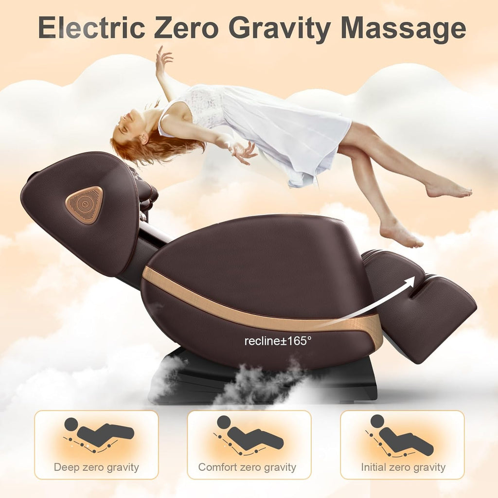 2025 Massage Chair Full Body, Zero Gravity Massage Chair with 10 Fix Rollers, Heating, Foot Massage, Auto Modes, Bluetooth Speaker, Touch Screen Controller (Brown Premium) wourant