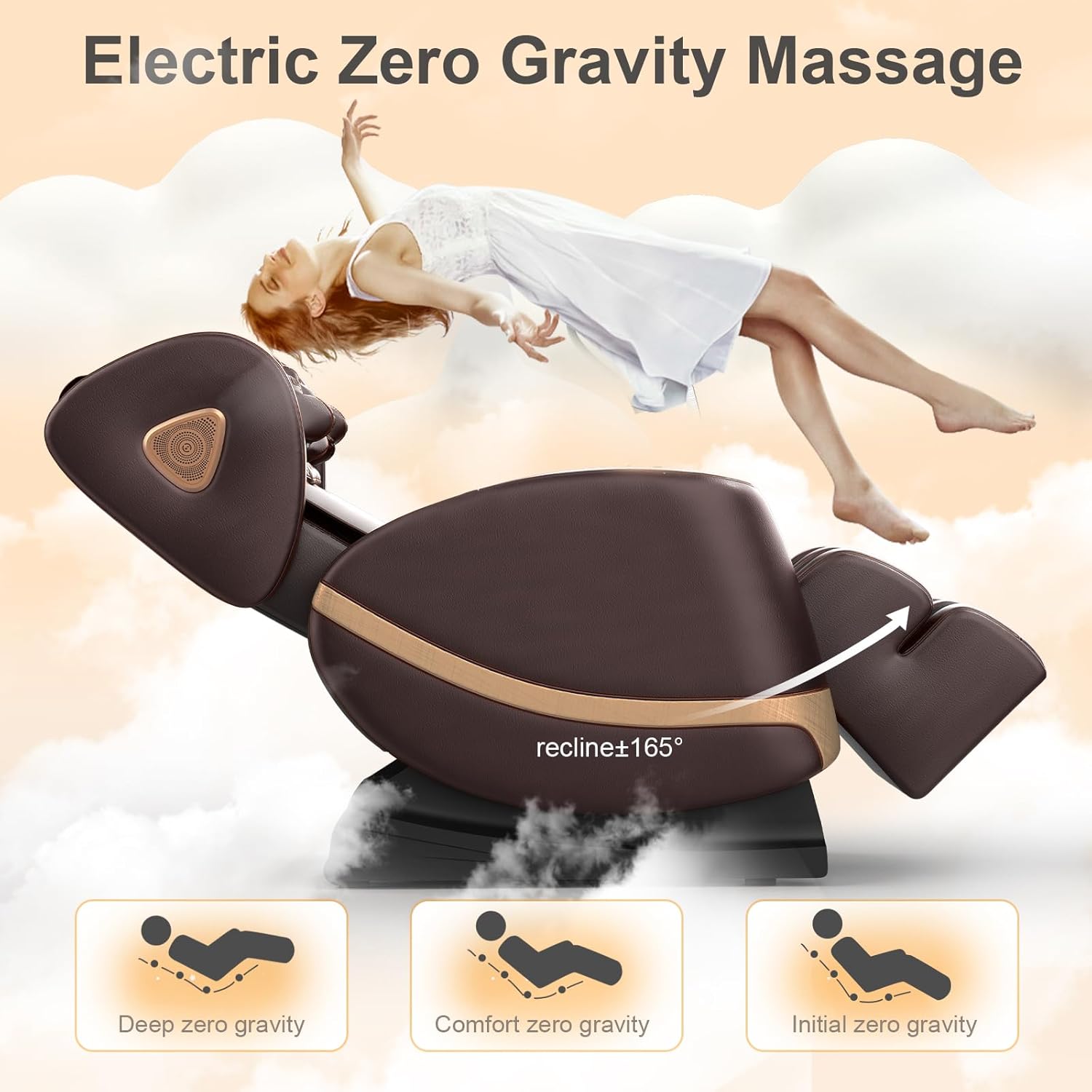 2025 Massage Chair Full Body, Zero Gravity Massage Chair with 10 Fix Rollers, Heating, Foot Massage, Auto Modes, Bluetooth Speaker, Touch Screen Controller (Black & Brown) wourant