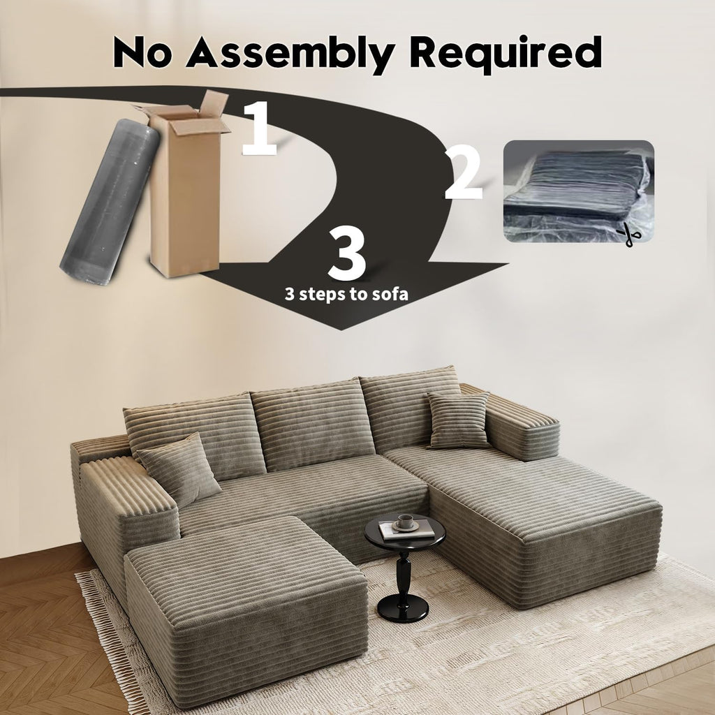 107.5" Cloud Modular Sectional Sofa Couch with L-Shape Chaise,Modern Minimalist Upholstered Couches wourant
