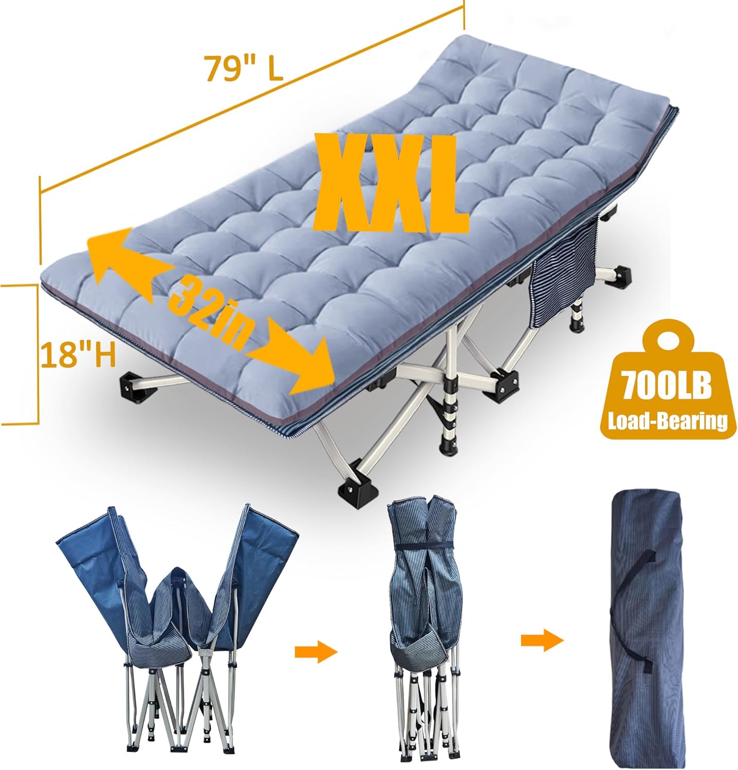 2 Pack Camping Cot with Mattress Comfortable Cot Bed Folding Cot Heavy Duty Cots for Sleeping with Carry Bag for Adults Kids Guest Bed Outdoor Indoor Home wourant