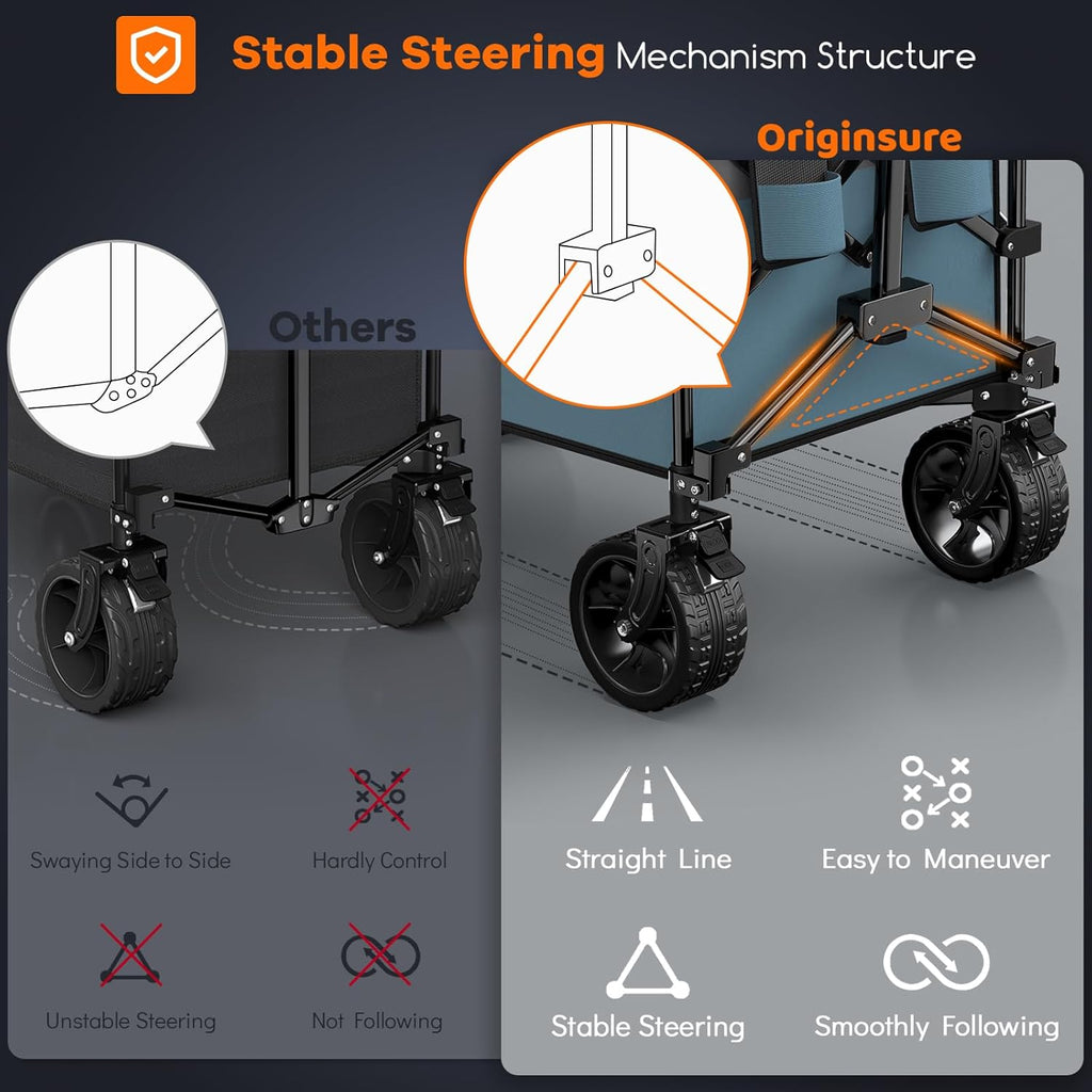 38" long foldable four-wheel stroller, foldable, 460 lb capacity, 220 liter heavy-duty folding beach stroller with large all-terrain tires wourant