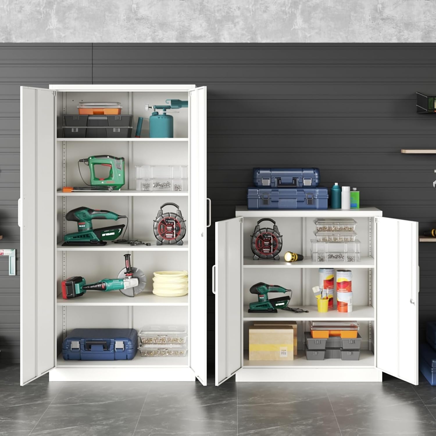 Metal Storage Cabinet with 2 Doors and 6 Shelves, Black Metal Cabinet with Lock, 71 Inch Lockable Garage Storage Cabinet wourant