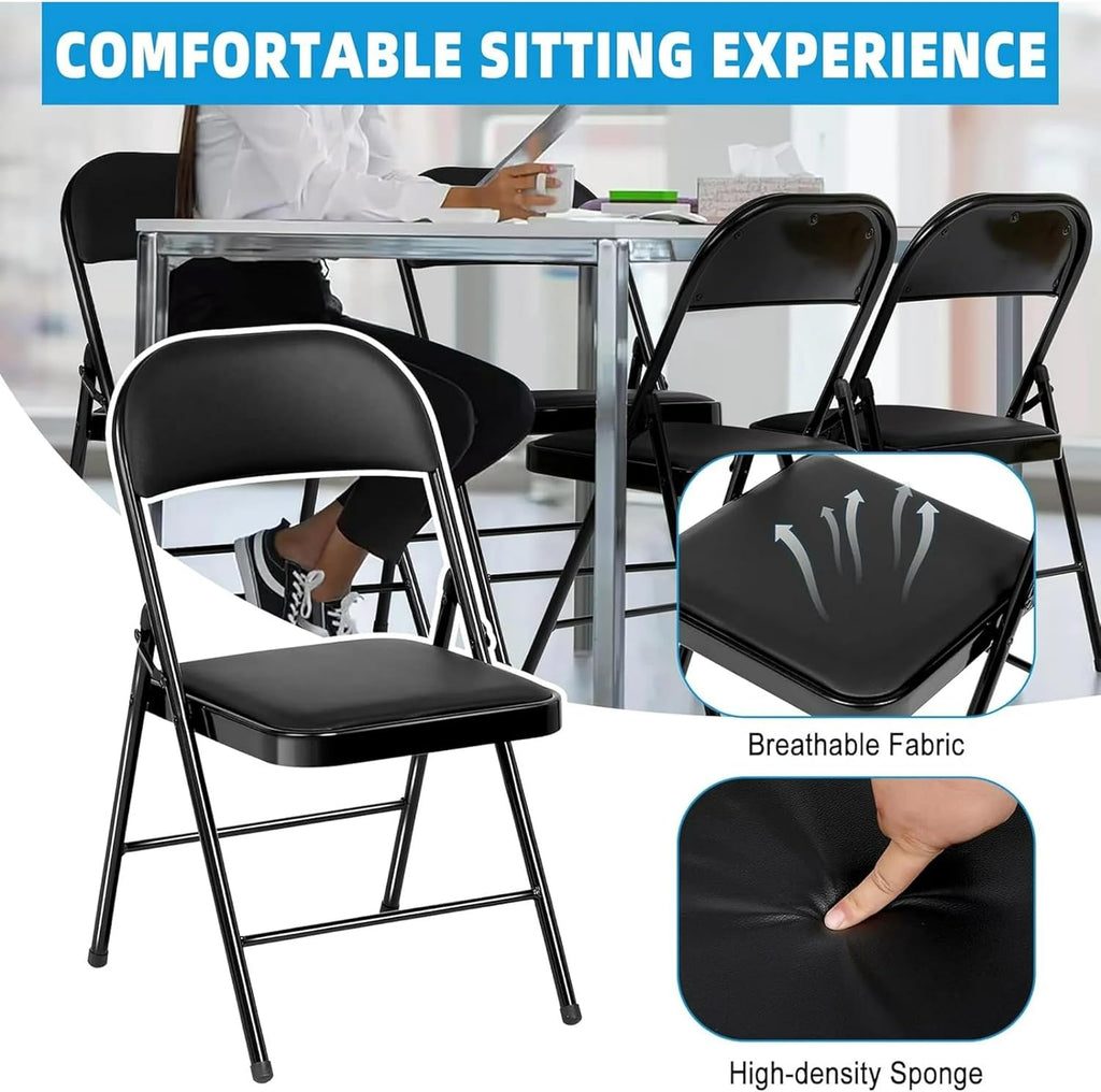 6 Pack Black Folding Chairs with Leather Chairs for Indoor and Outdoor Events Office Wedding Party Upholstered Chairs wourant