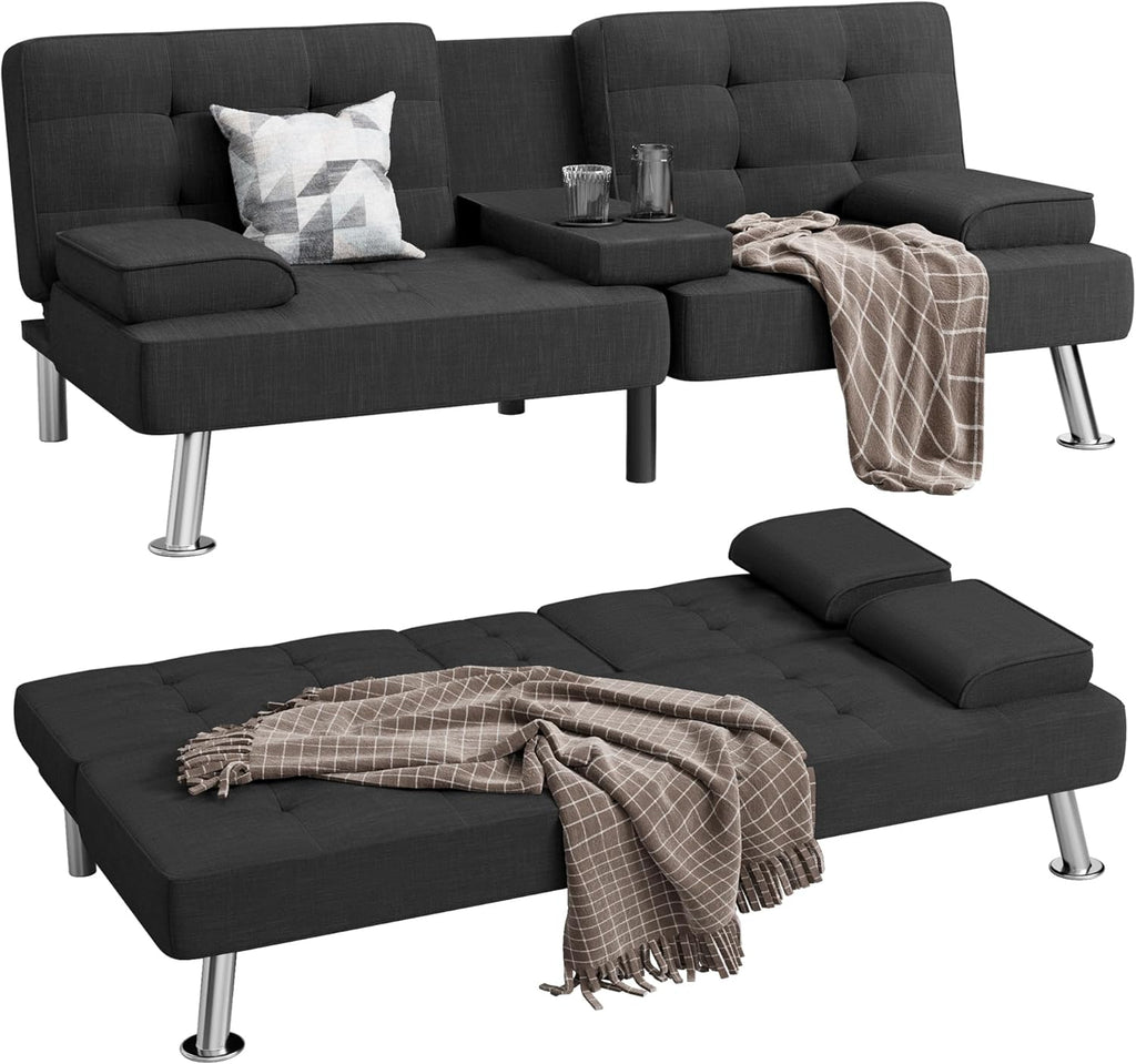 Shahoo Modern Linen Upholstered Convertible Folding Futon Sofa Bed with Removable Armrests wourant