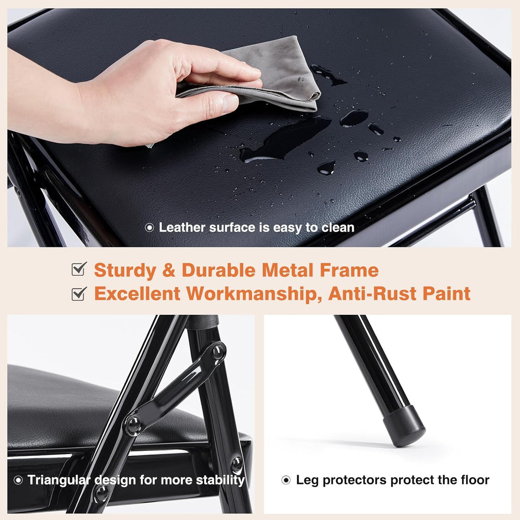 Sweetcrispy Folding Chair 12 Pack, Leather Padded Folding Chairs, Sturdy Metal Foldable Chairs wourant