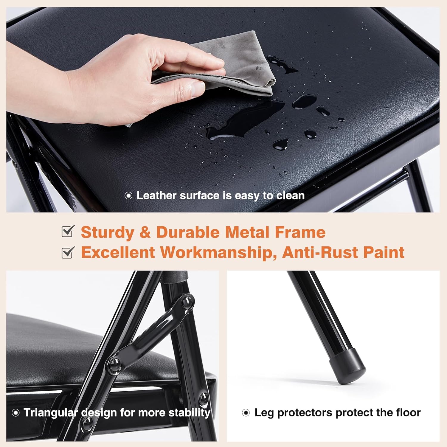 Sweetcrispy Folding Chair 12 Pack, Leather Padded Folding Chairs, Sturdy Metal Foldable Chairs wourant