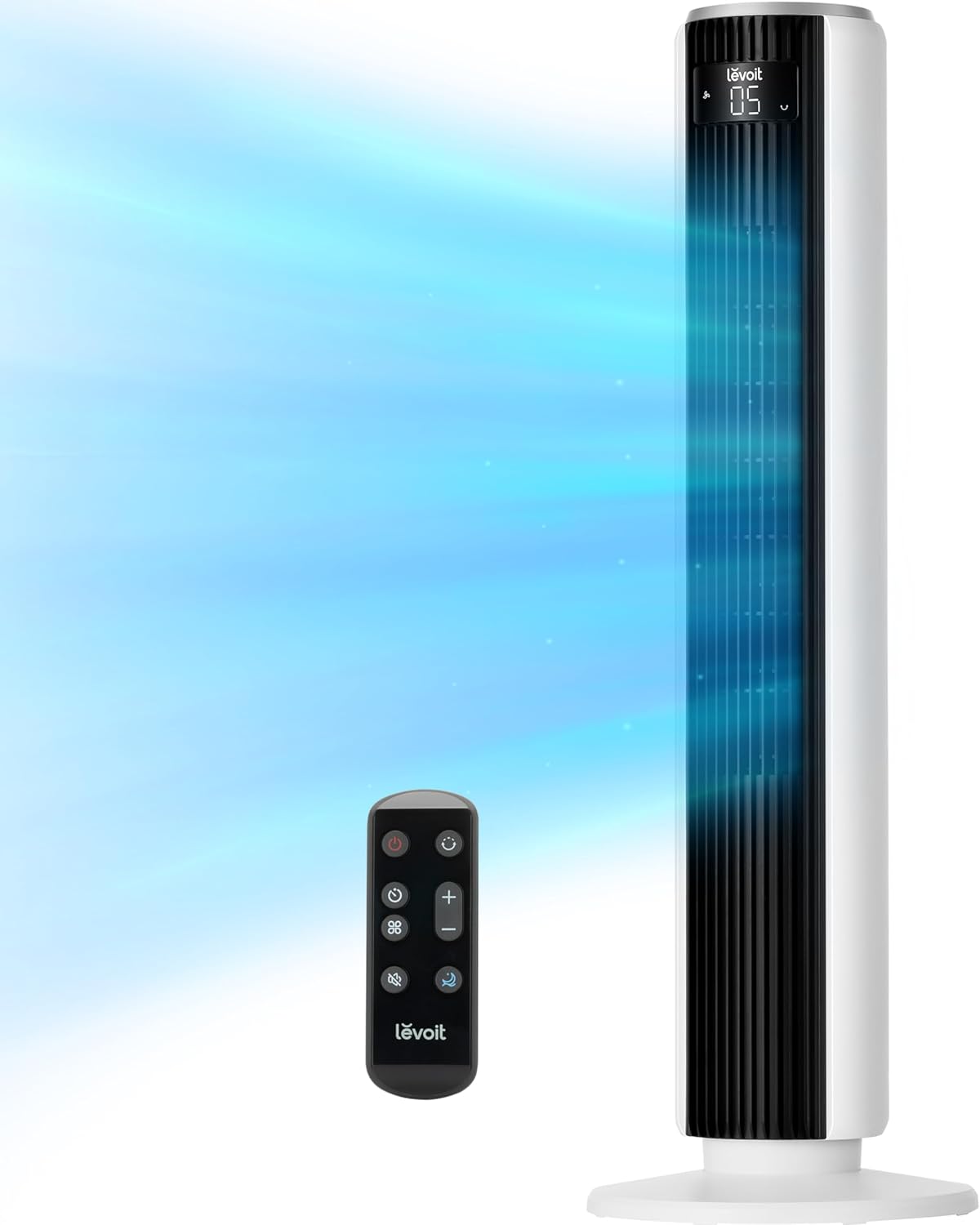 LEVOIT Tower Fan for Bedroom, Standing Fan with 28dB Quiet for Sleep, Remoter, 12H Timer, 25ft/s Velocity, 5 Speeds, 4 Modes, 90° Oscillation for Home, Office, Indoor, Bladeless 36 inch, White wourant