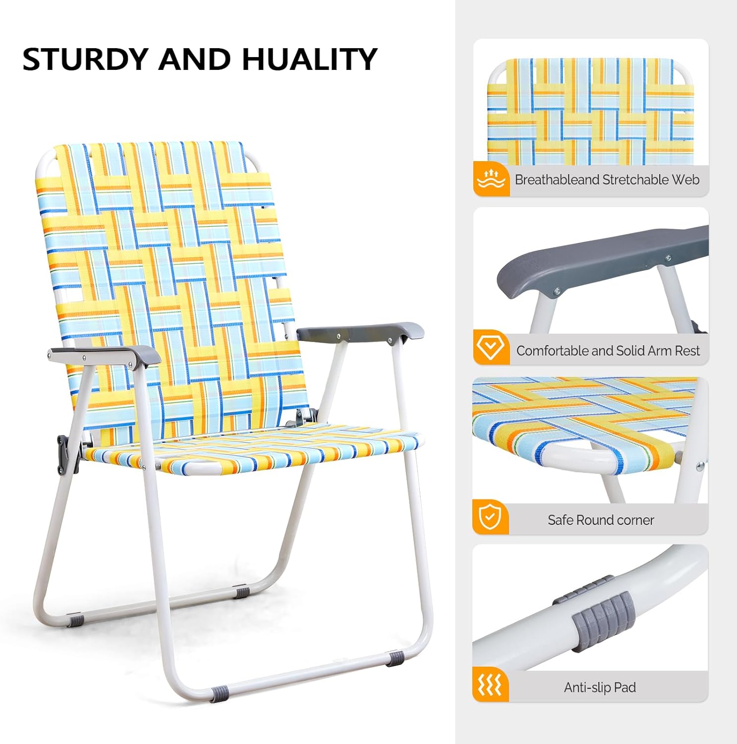 VINGLI Patio Lawn Webbed Folding Chairs Set of 2, Outdoor Beach Portable Lawn Chair Camping Chair Beach Chair wourant