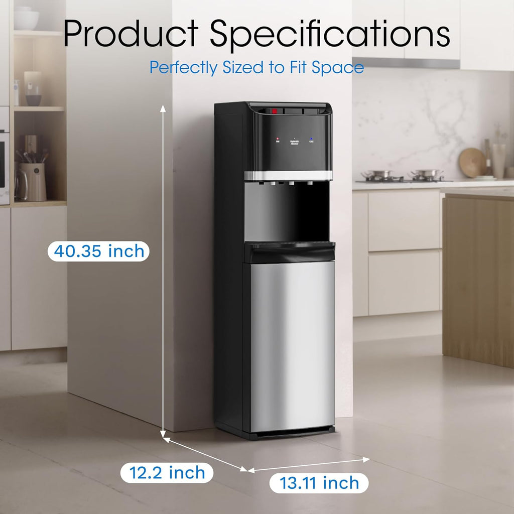 Bottom-loading water dispenser, 5-gallon water bottle, three temperature settings - hot water wourant