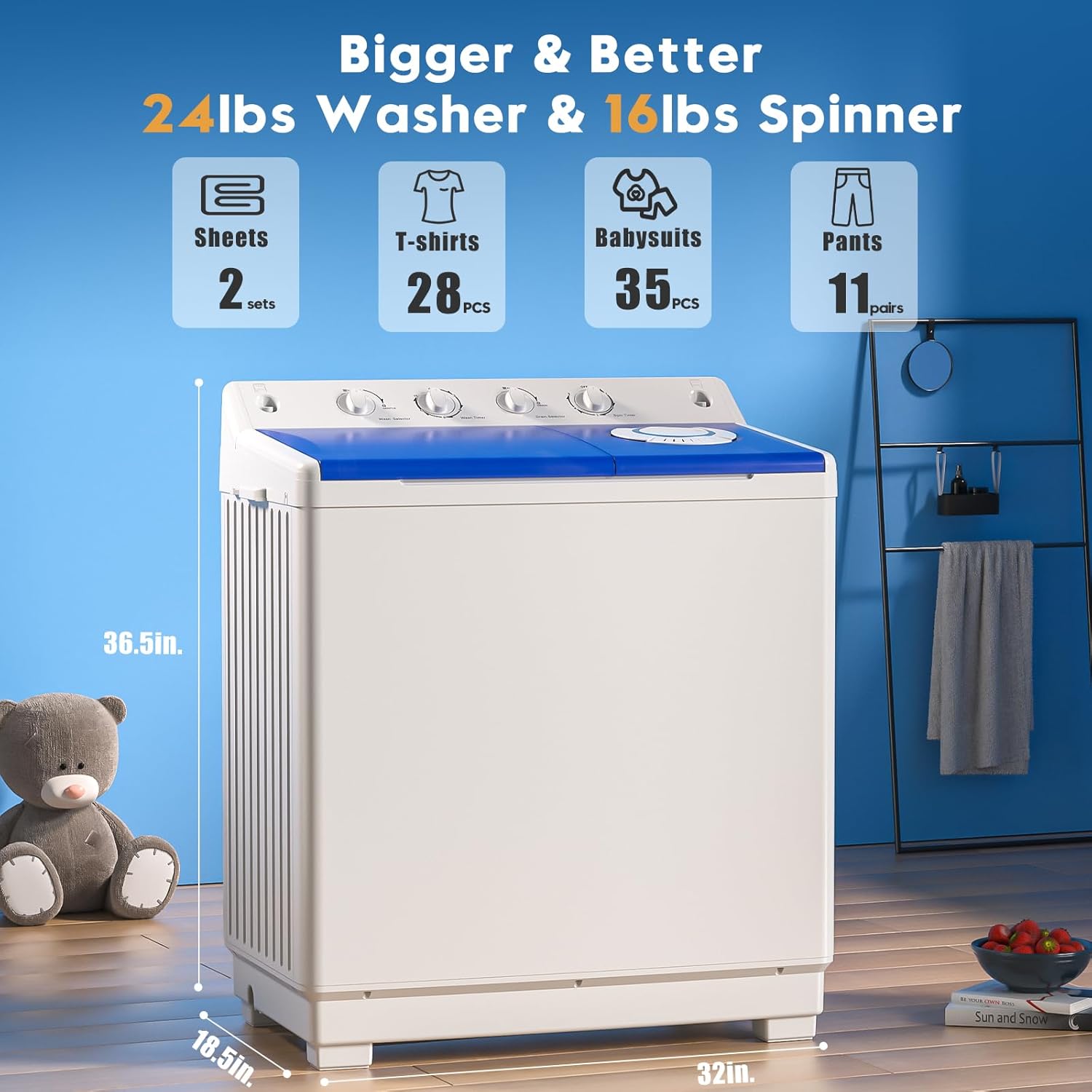 Auertech Portable Washing Machine 28lb Twin Tub Washing Machine Mini Compact Washing Machine with Drain Pump wourant