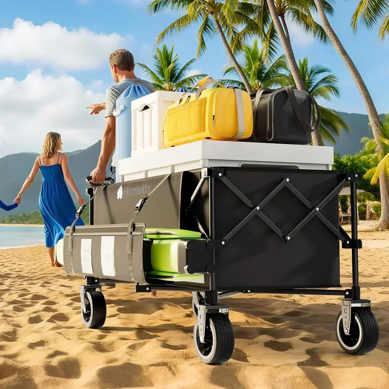 48" Extra Large Folding Travel Cart 560 lb Capacity 350 L Heavy Duty Utility Cart with Brakes wourant