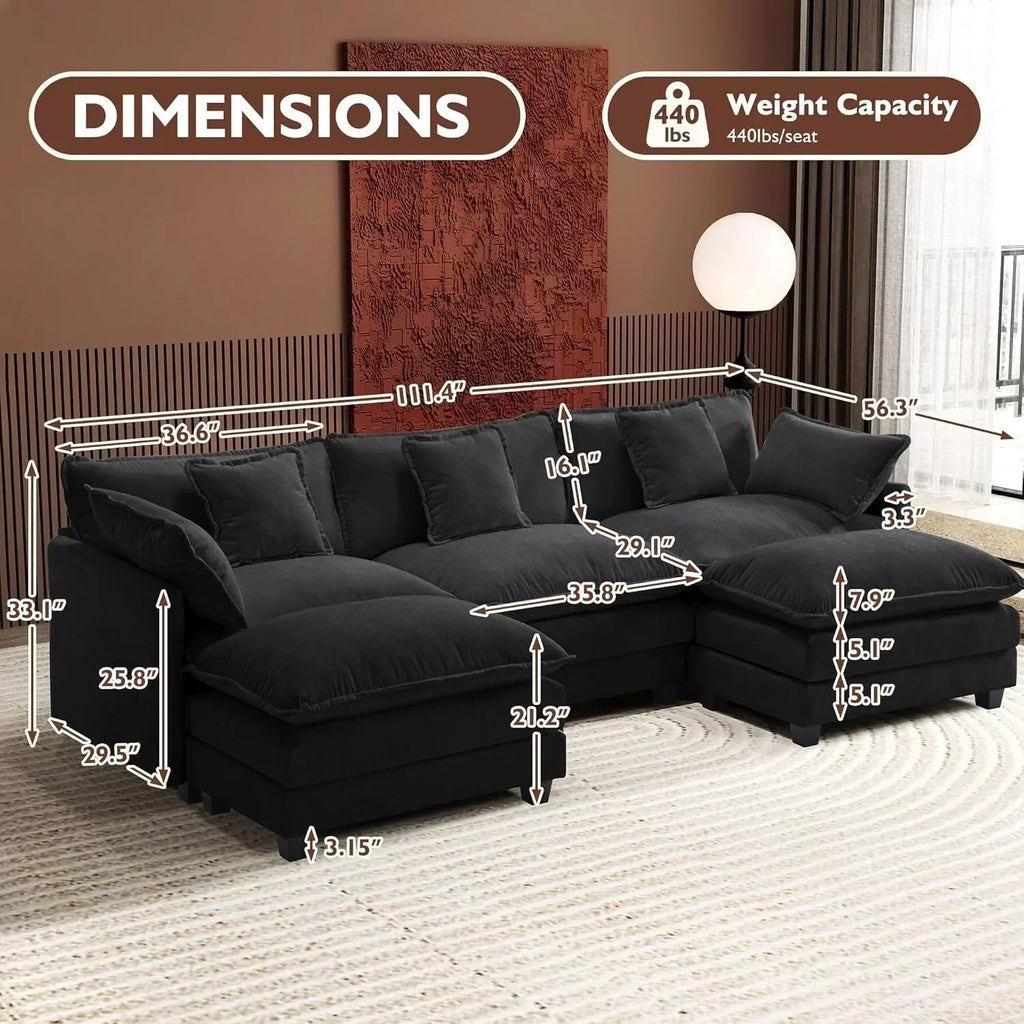 ihanherry 146-inch U-shaped modern sofa modular area cloud sofa wourant