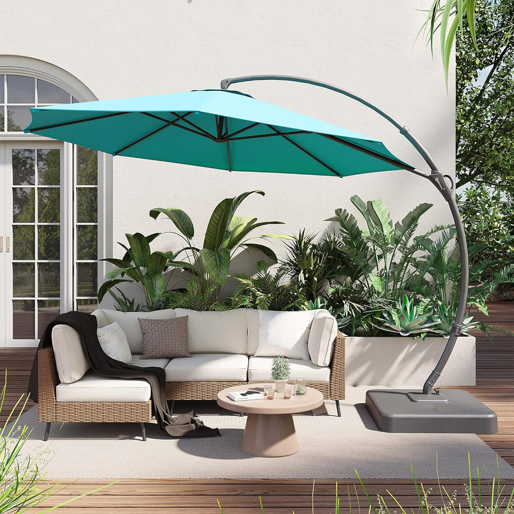 LAUSAINT HOME Outdoor Patio Umbrella with Base included 11 FT Deluxe Curvy Cantilever Umbrella wourant