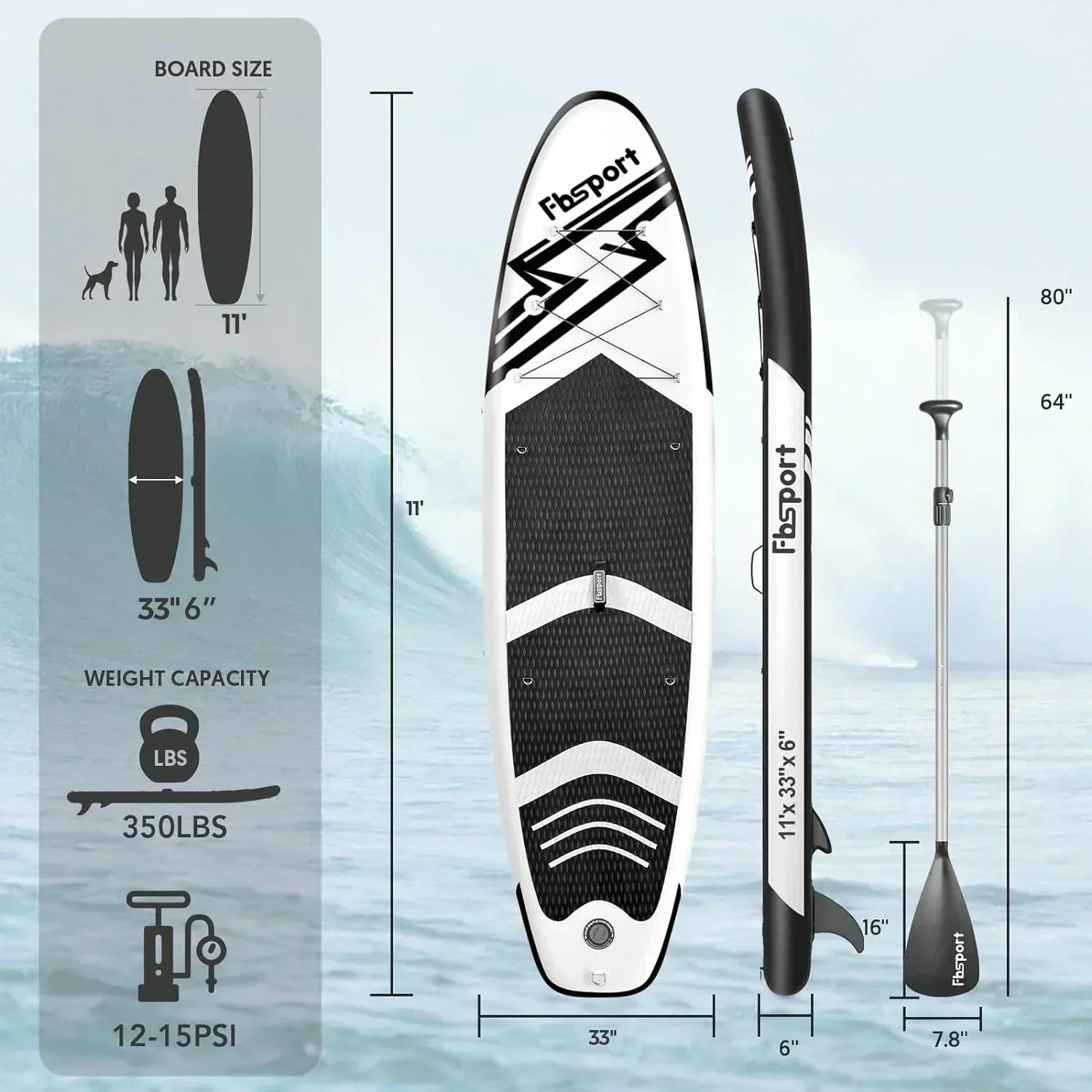 FBSPORT 11' Premium Stand Up Paddle Board Yoga Board with Durable SUP Accessories Carry Bag wourant