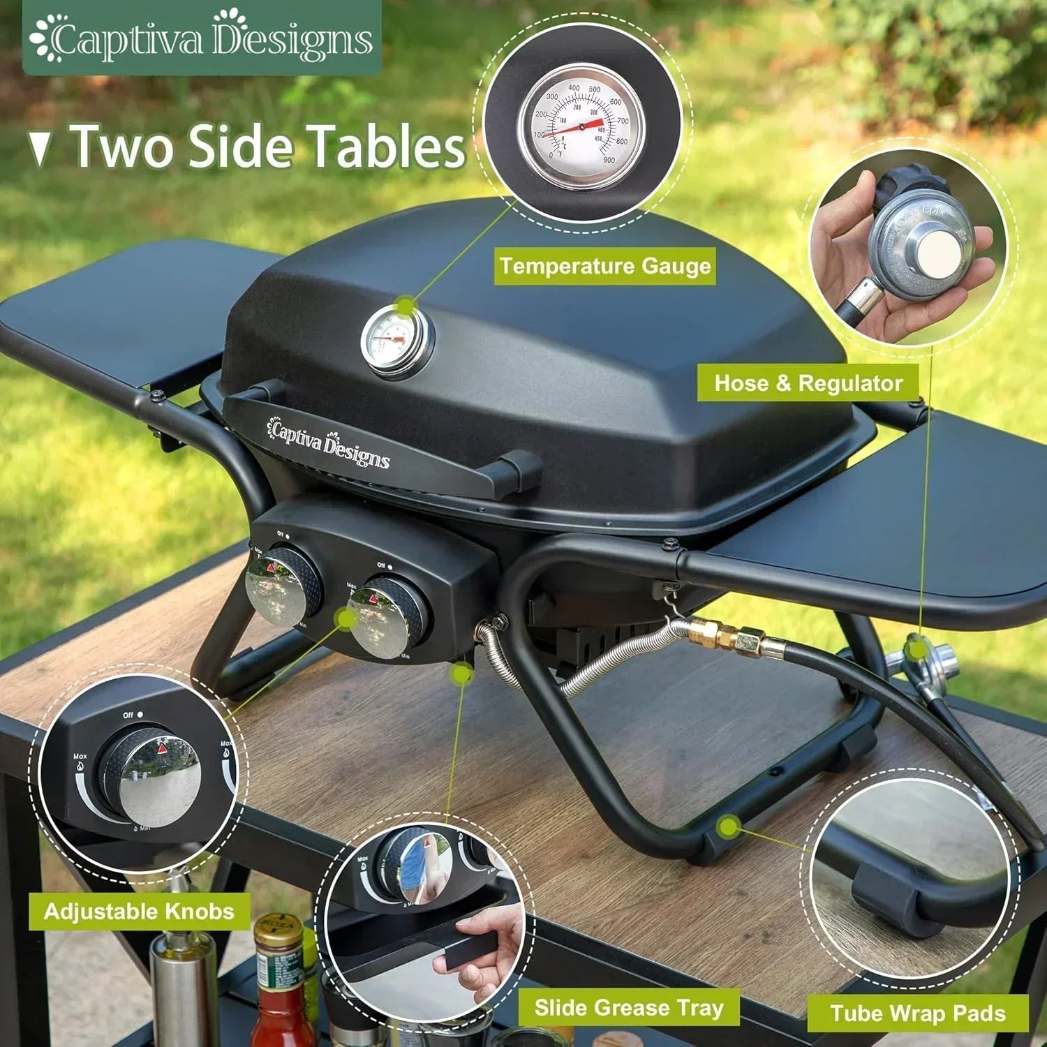 Captiva Designs 4-Burner Propane Gas BBQ Grill Side Burner Porcelain-Enameled Cast Iron Grates wourant