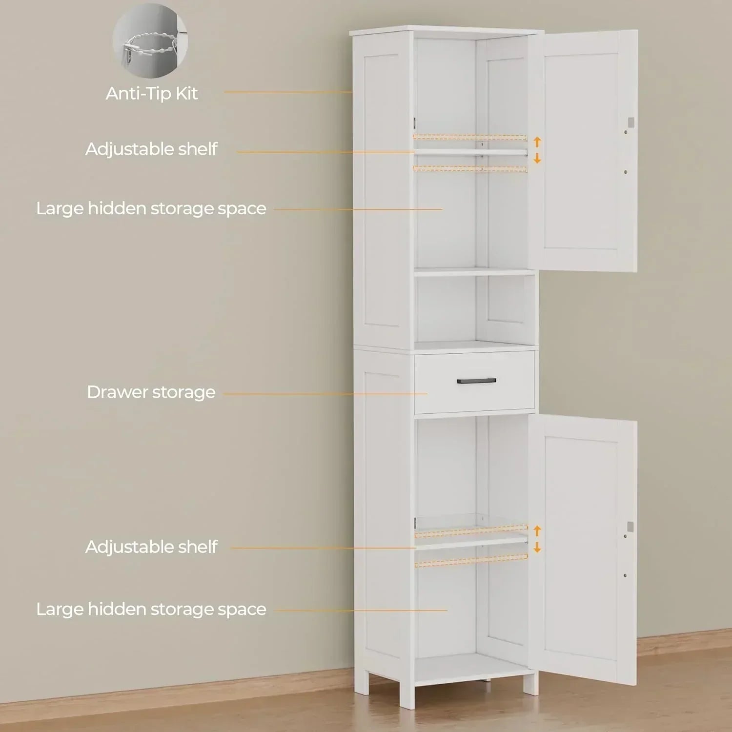 Homhedy 67" H Tall Bathroom Storage Cabinet with 2 Barn Doors and 1 Drawer Narrow Storage Unit wourant