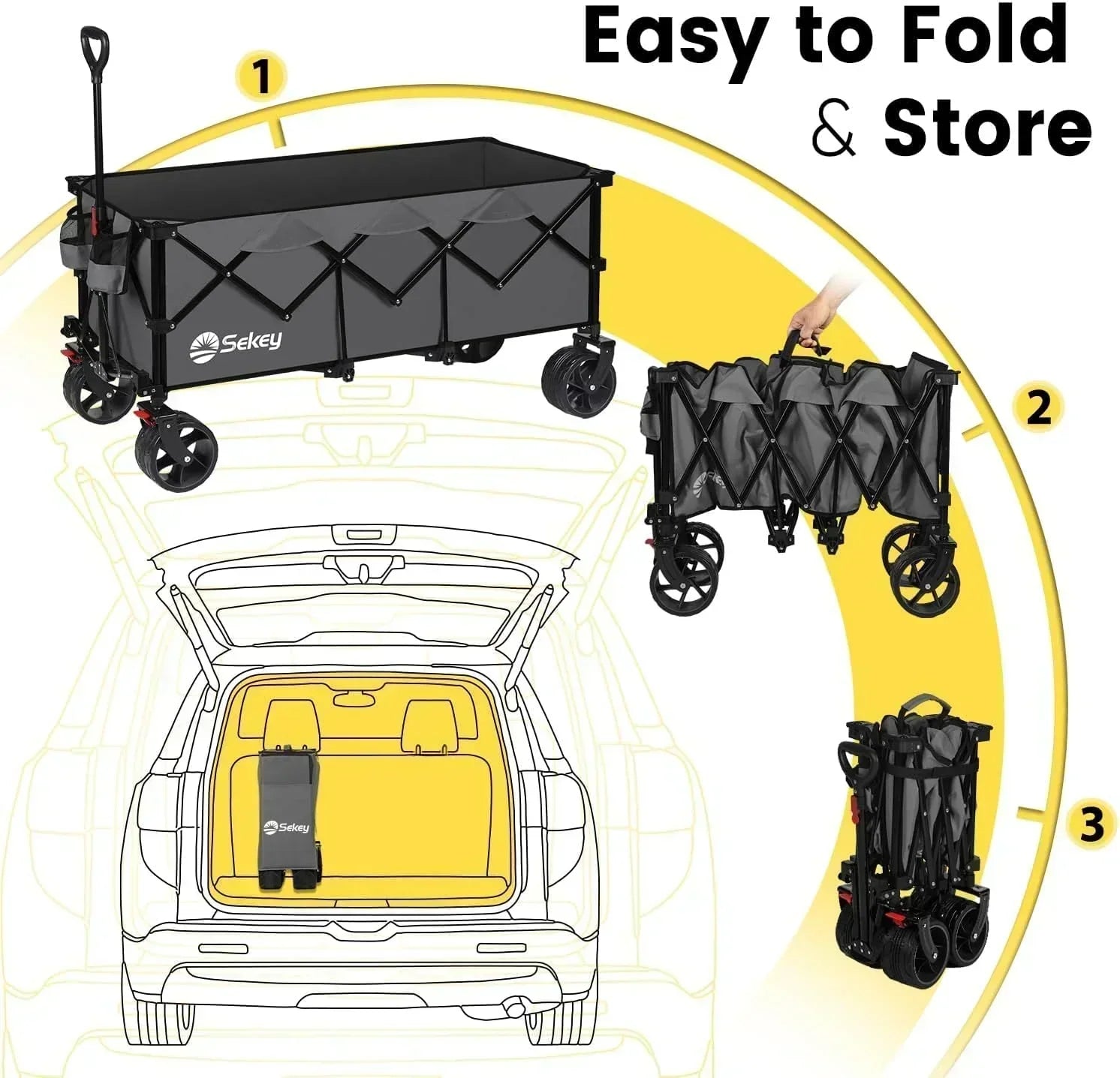 Sekey 48 Inch Long Foldable Extended Travel Cart 440 Lbs Folding Multi-Purpose Garden Cart wourant