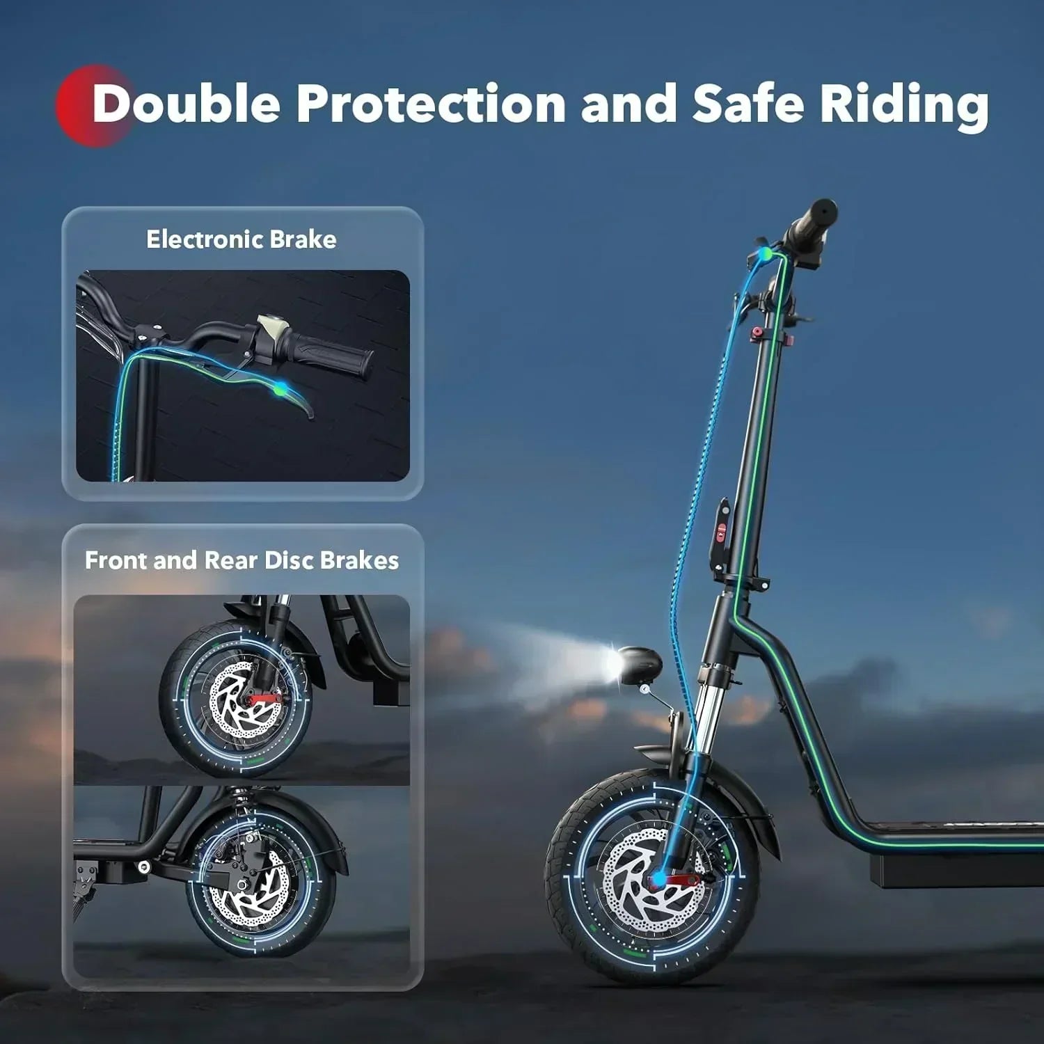 iScooter electric scooter with seat 28/19/15.6 mph top speed dual suspension scooter wourant