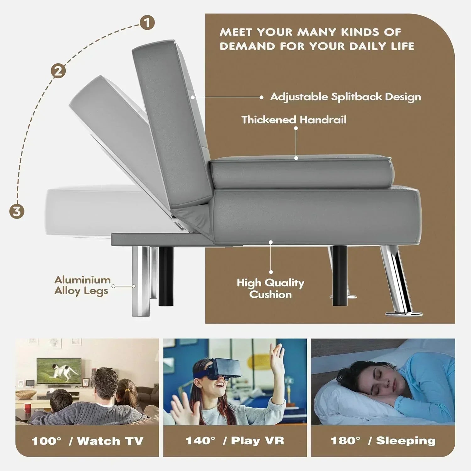 Homall Futon Sofa Bed Leather Futon Couch with Armrests Adjustable Recliner Sleeper Sofa Bed wourant