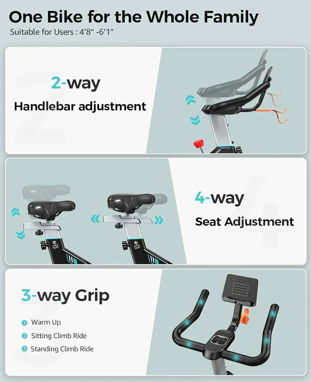 pooboo Exercise Bike Adjustable Magnetic/Brake Pad Resistance Silent Belt Drive Cycling Bike wourant