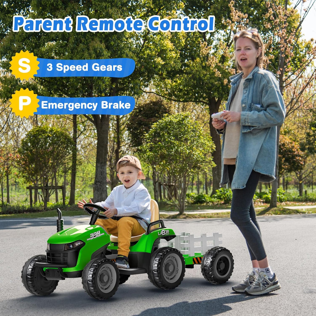 24V Ride On Tractor Tiltable Detachable Trailer 2x65W Motors EVA Tires Remote Control wourant