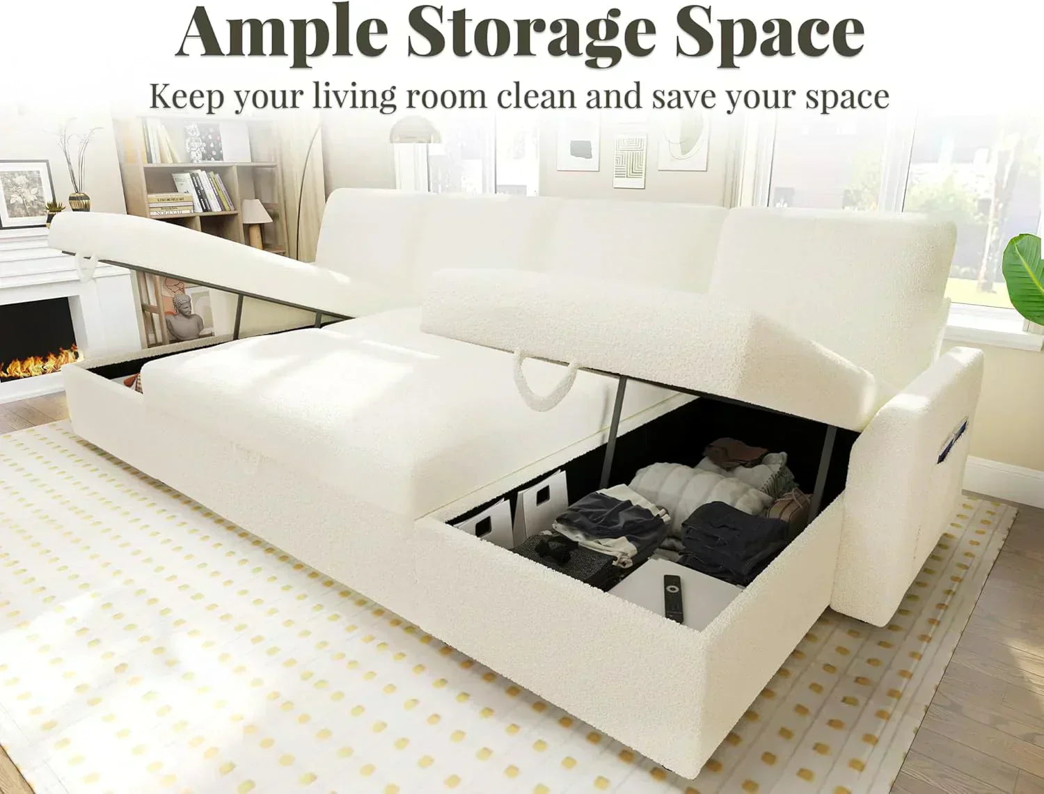 VanAcc Sofa Bed Sleeper Sofa with Storage Chaise 2 in 1 Pull Out Couch Living Room wourant
