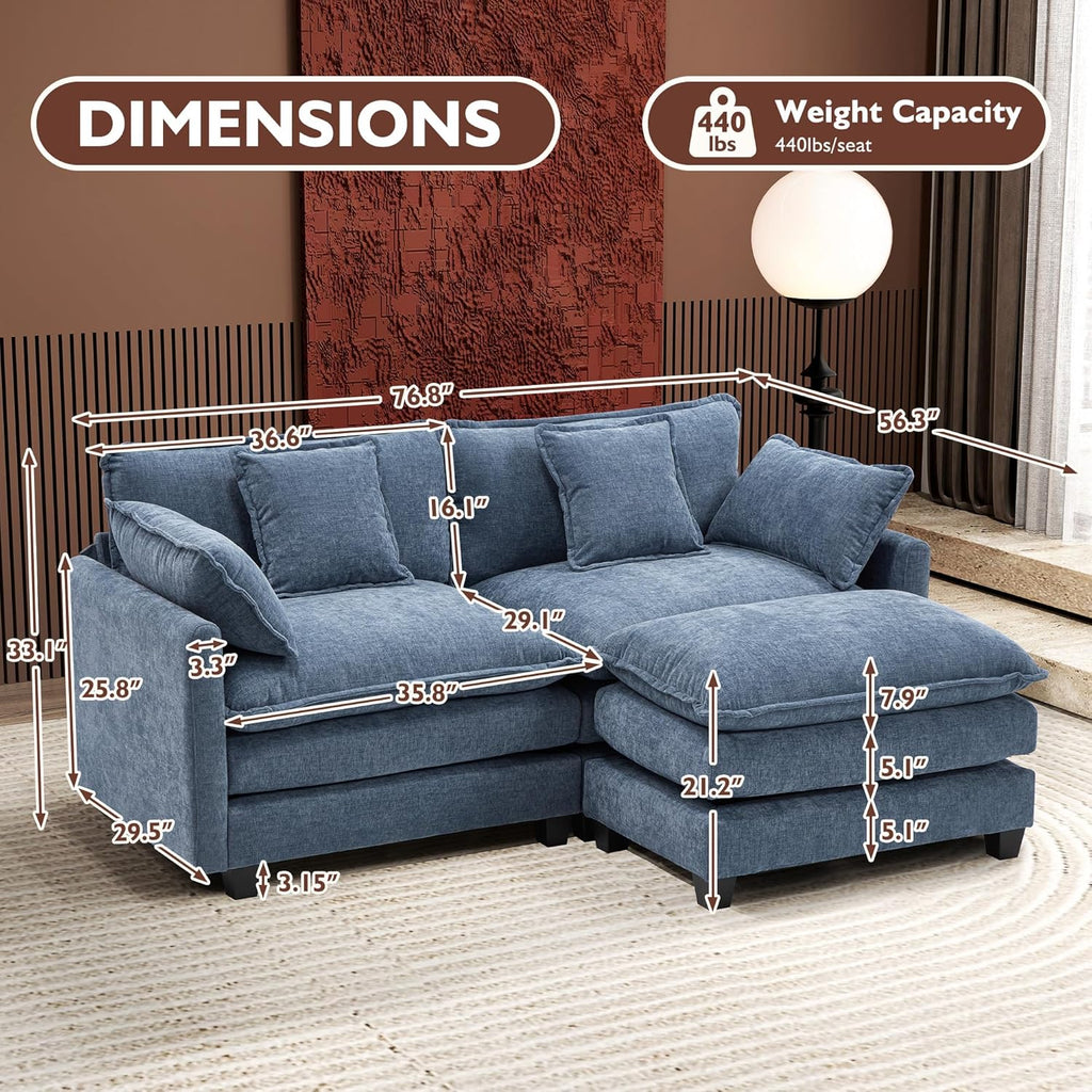 111.4 Inch L Shaped Modern Sofa Modular Cloud Sofa with Ottoman 4 Seater Chenille Deep Seat Sofa wourant