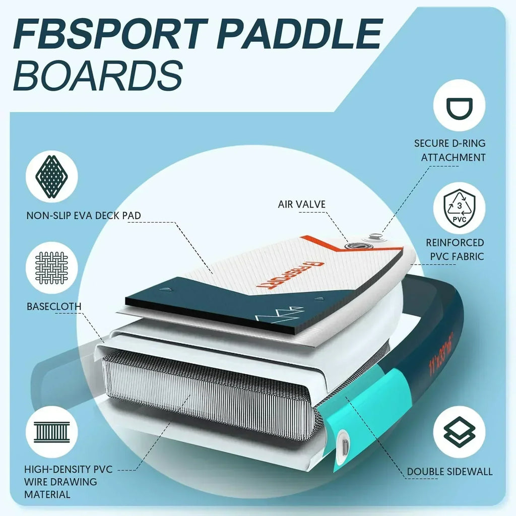 FBSPORT 11' Premium Stand Up Paddle Board Yoga Board with Durable SUP Accessories Carry Bag wourant