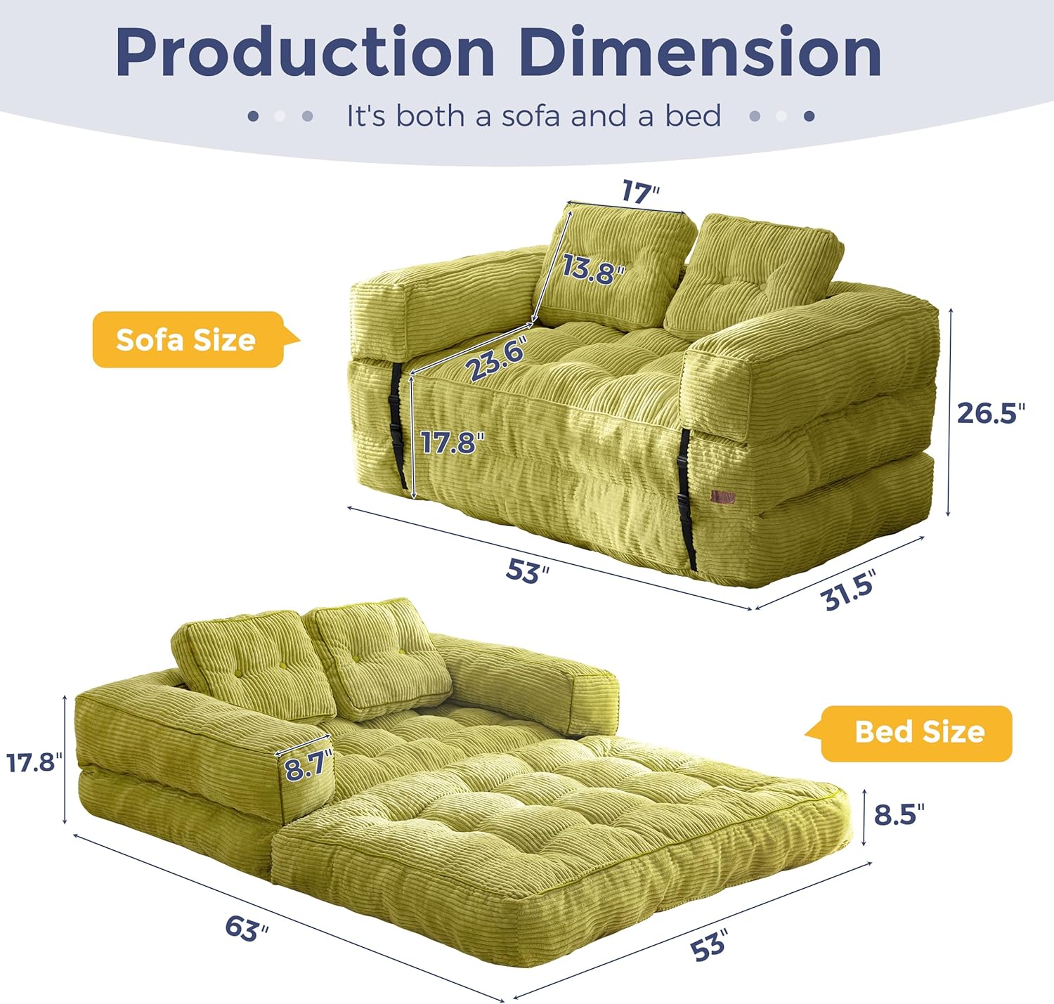 Folding Sofa Bed L-Shaped Convertible Sofa Bed with Armrests and Pillows wourant