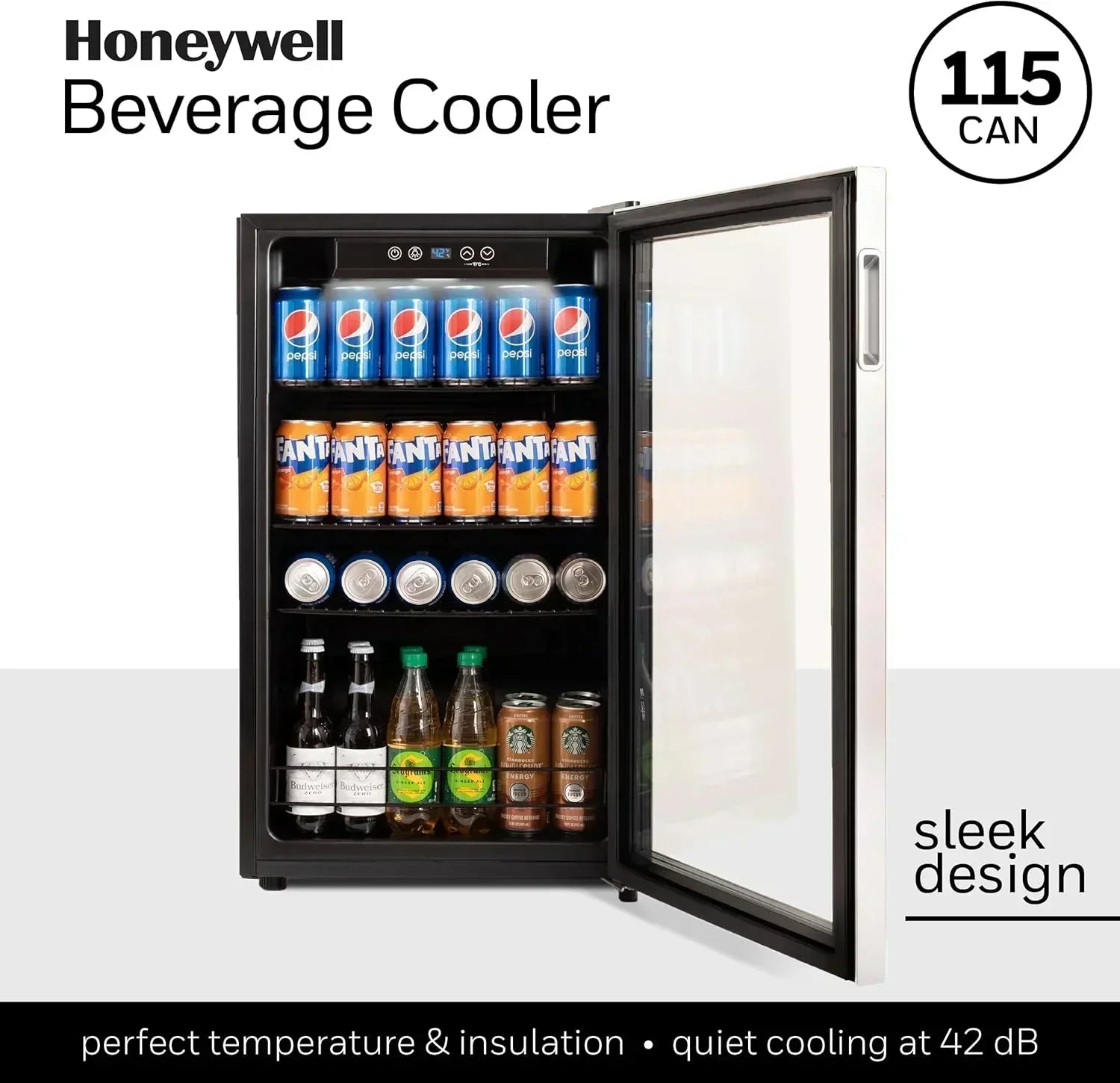 Honeywell Beverage Refrigerator and Cooler 115 Can Mini Fridge with Glass Door for Soda Beer wourant