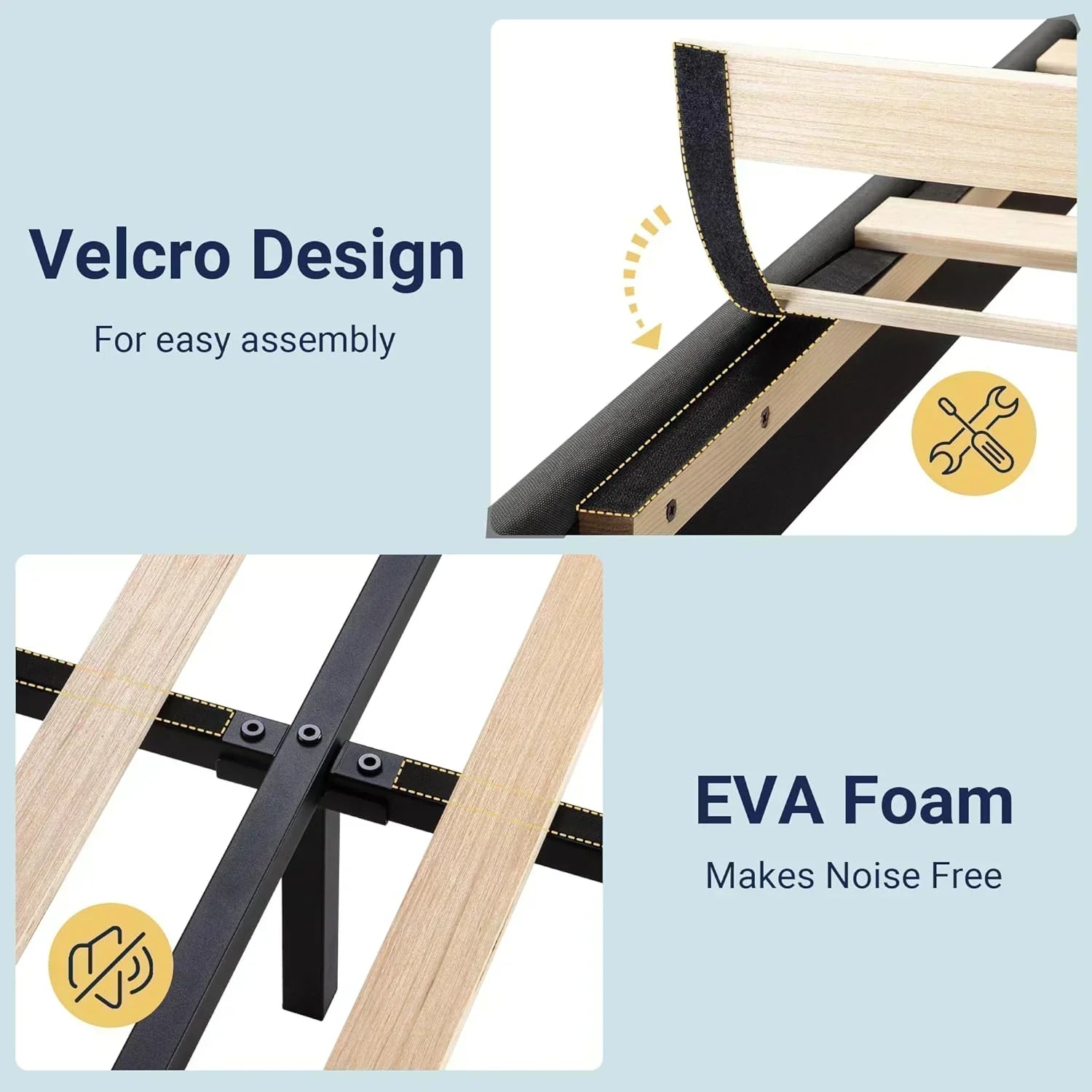 Allewie Queen Size Platform Bed Frame with Fabric Upholstered Headboard Wooden Slats Support wourant