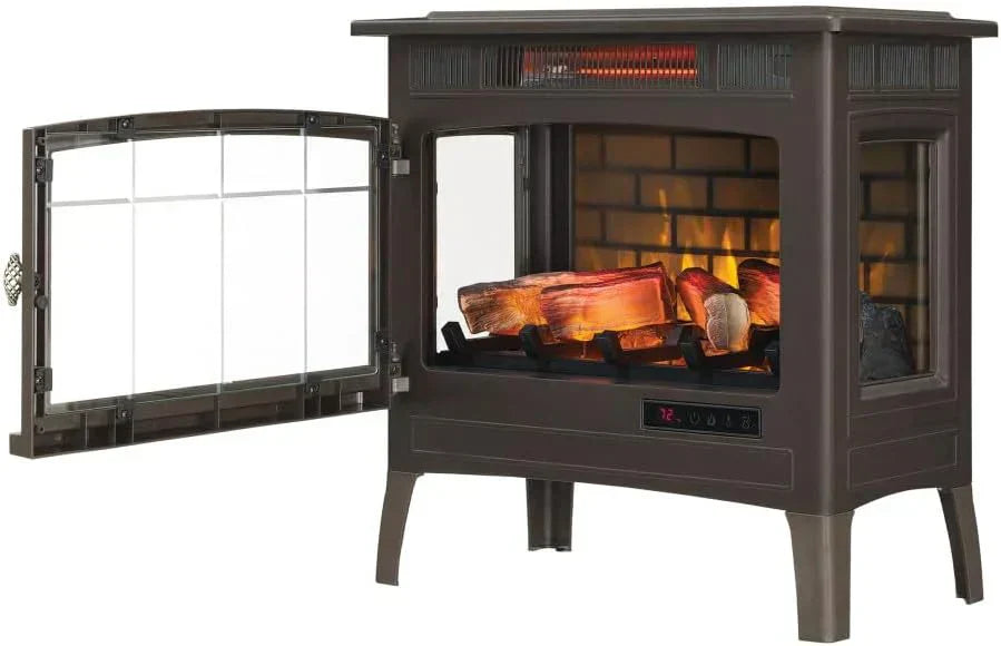 Freestanding Electric Fireplace Stove Heater with 3D Flame Effect for 1000 Sq. Ft wourant