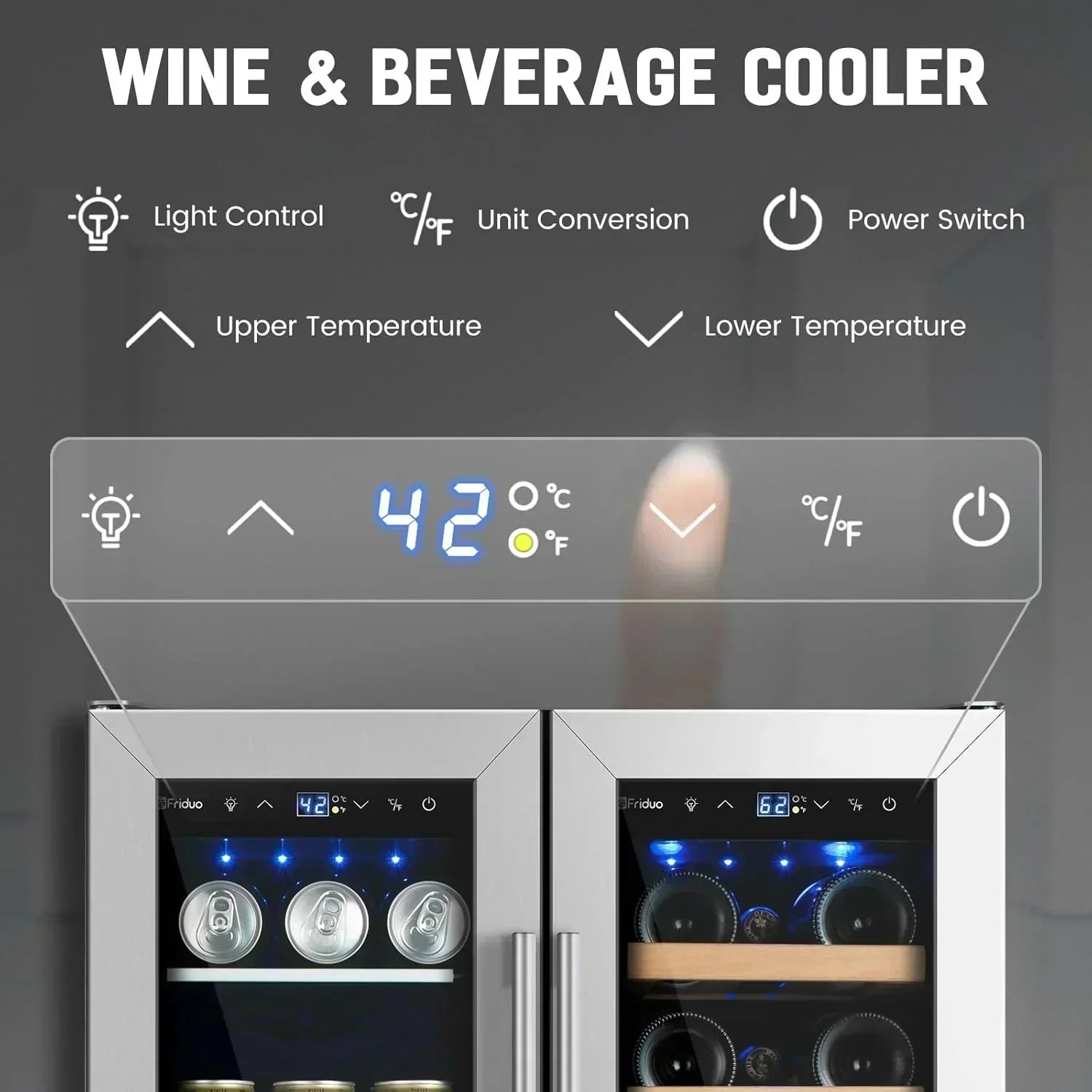 24 inch Dual Zone Beverage Refrigerator 30 Bottles 82 Cans Wine Fridge Built-in or Freestanding wourant