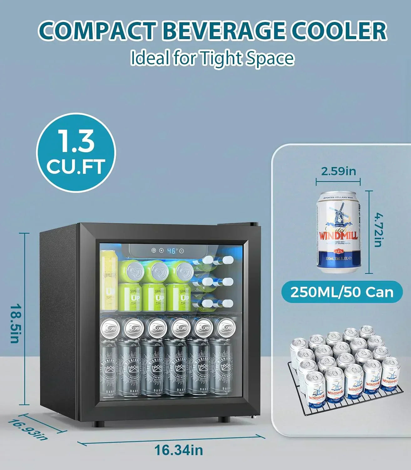 Mini Fridge 130 Can Beverage Refrigerator Cooler Drink Fridge Adjustable Temperature Control wourant