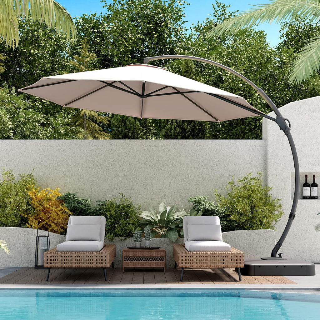 LAUSAINT HOME Outdoor Patio Umbrella with Base included 11 FT Deluxe Curvy Cantilever Umbrella wourant