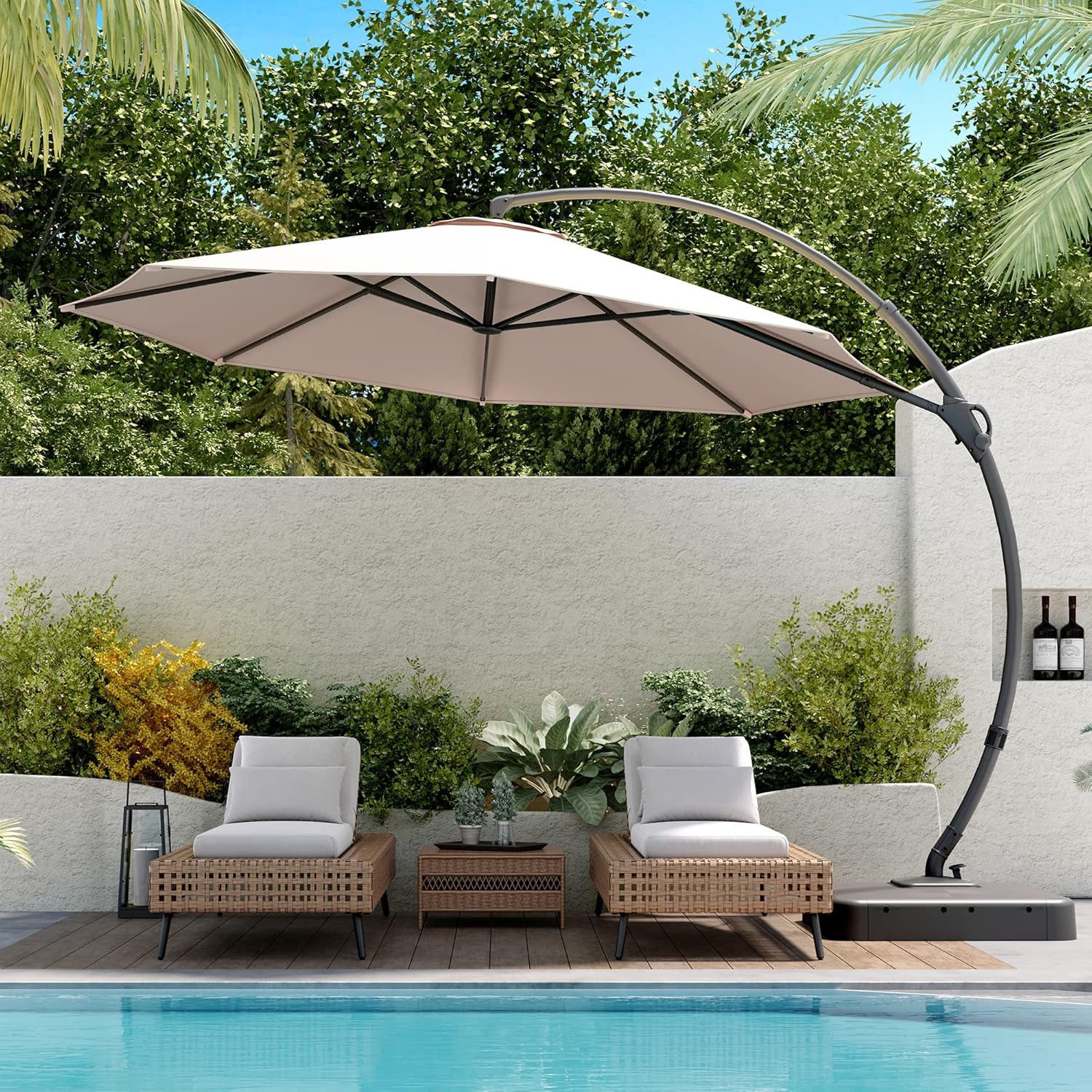 LAUSAINT HOME Outdoor Patio Umbrella with Base included 11 FT Deluxe Curvy Cantilever Umbrella wourant
