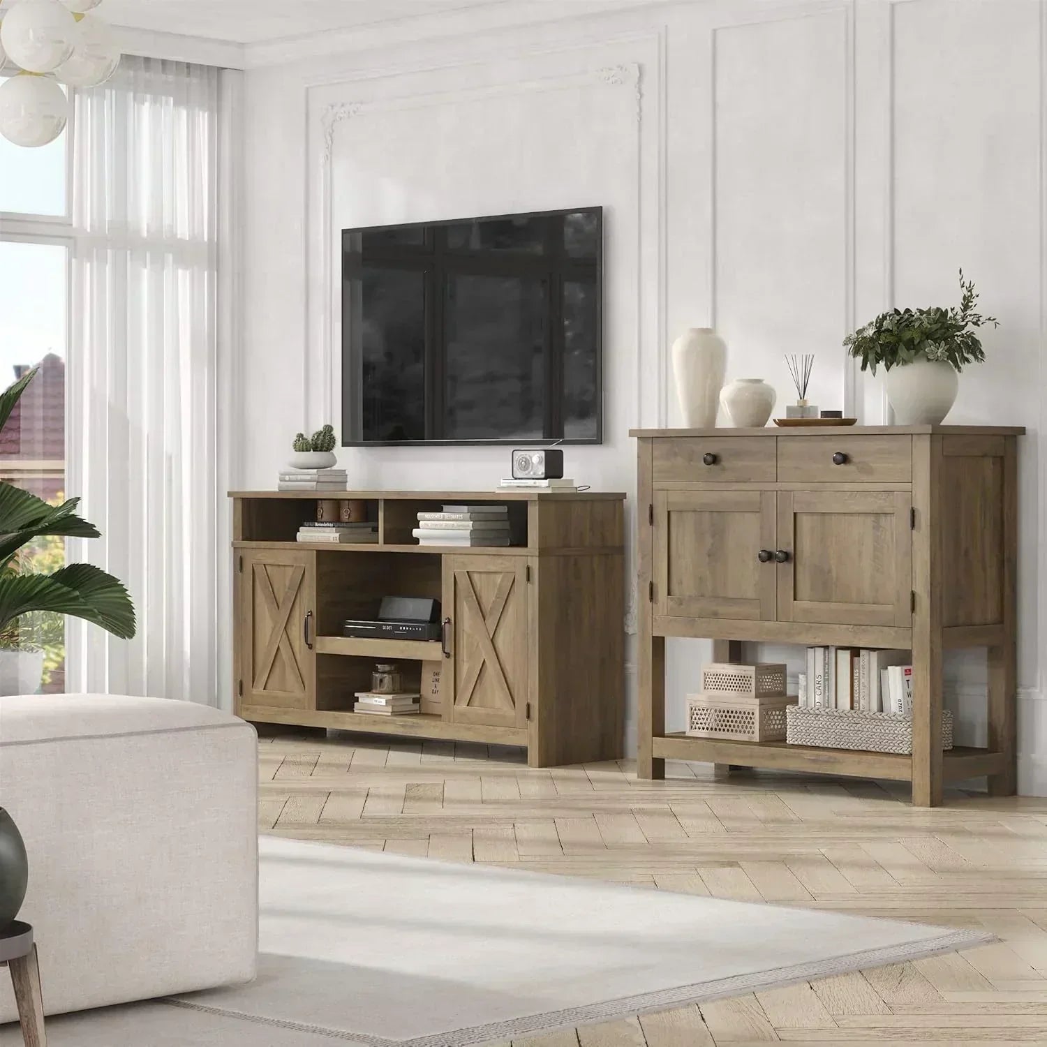 Farmhouse style console table coffee bar entry table with storage rack sofa table wourant