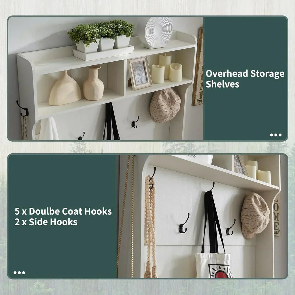 JXQTLINGMU 59-inch Farmhouse Foyer Tree Shoe Storage Entryway Bench Foyer Coat Rack Cabinet wourant