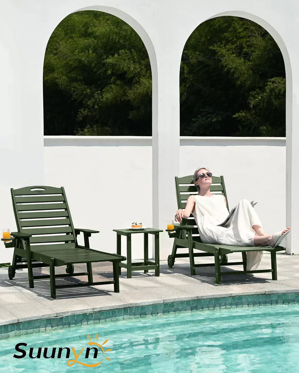 Lounge Chair Outdoor Chaise Lounge HDPE 6-Position Outdoor Chaise Lounge Patio Lounge Chair wourant