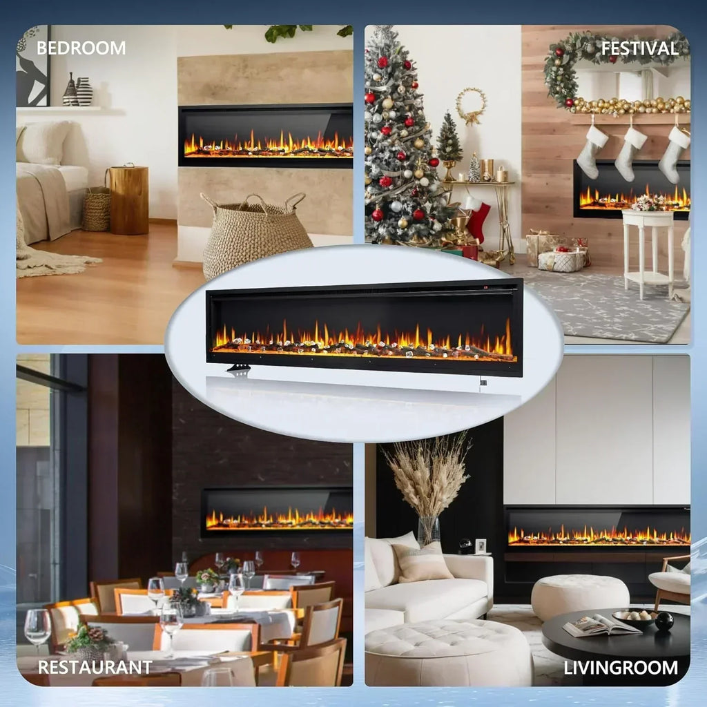 EUHOMY 50 Inch Electric Fireplace Wall Recessed Adjustable Flame Color Fireplace Heater wourant